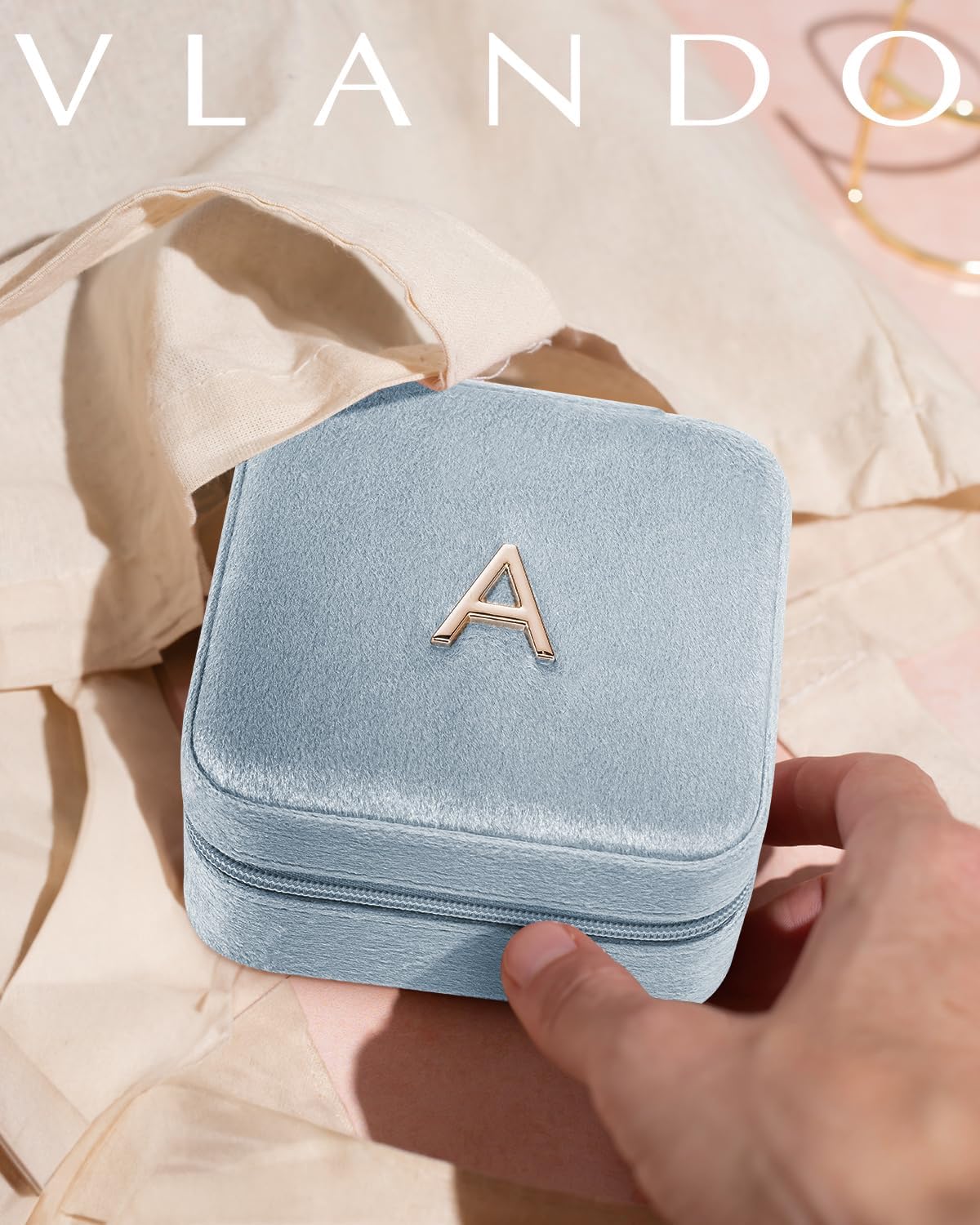 Vlando Birthday Gifts for Women Friendship, Personalized Initial Jewelry Box, Friendship Gifts for Women Friends, Travel Essentials Small Jewelry Box, Travel Box for Girls - Letter J, Blue