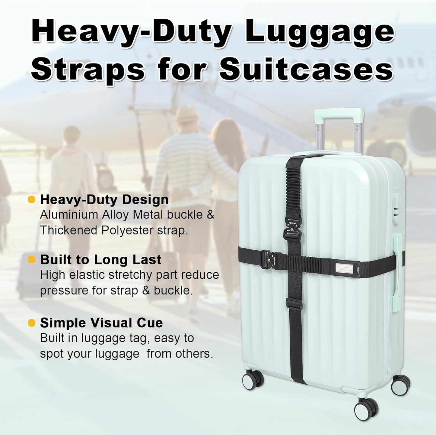 Vigorport Luggage Straps for Suitcases TSA Approved Suitcase Belt, Stretchable Travel Strap for Luggage, Heavy Duty Metal Buckle Luggage Belt Strap 72" Long (4PK)