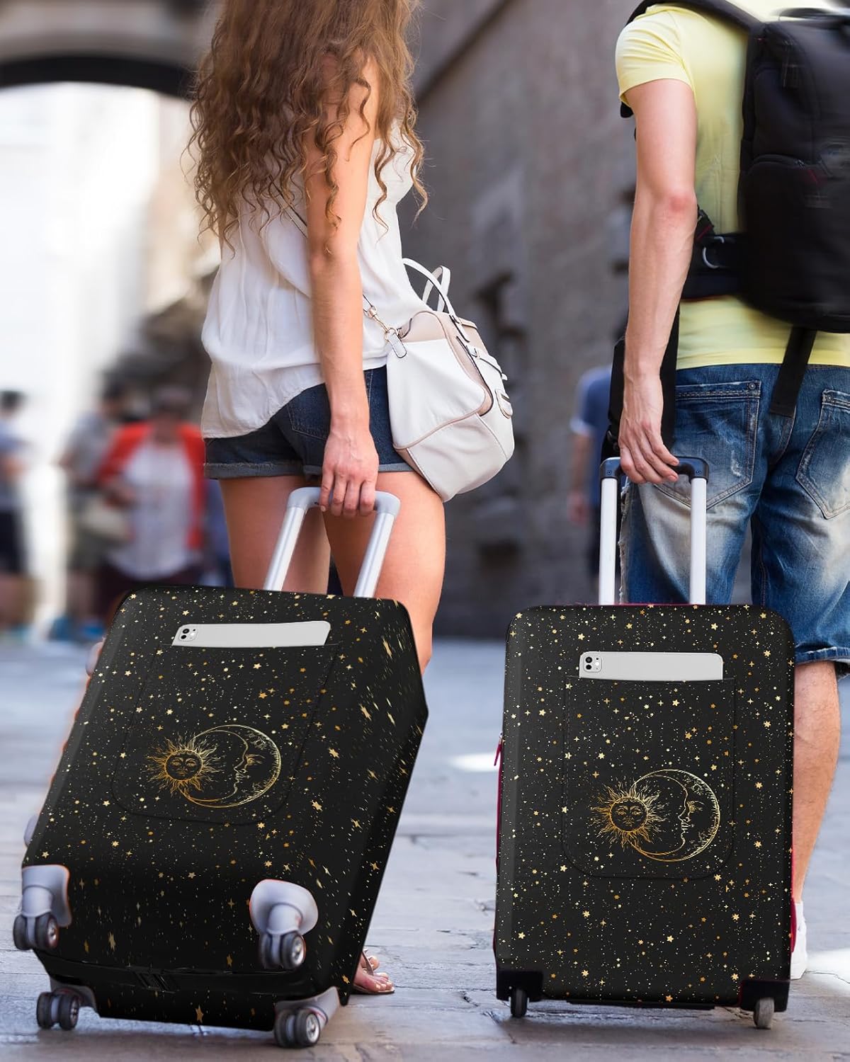 Slohif Luggage Cover for Suitcase Tsa Approved Protector - Luggage Sleeve Large Suit Case Cover Travel Stretch Baggage Case Protective Washable Fit 22-24 Inch Sun S