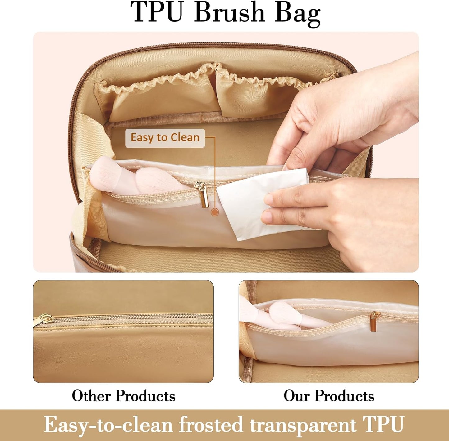 Birthday Gifts for Women Teen Girl, Personalized Initial Makeup Organizer Bag Set, Open Flat Travel Cosmetic Bag With Clear Divider and Handle(Beige,N)