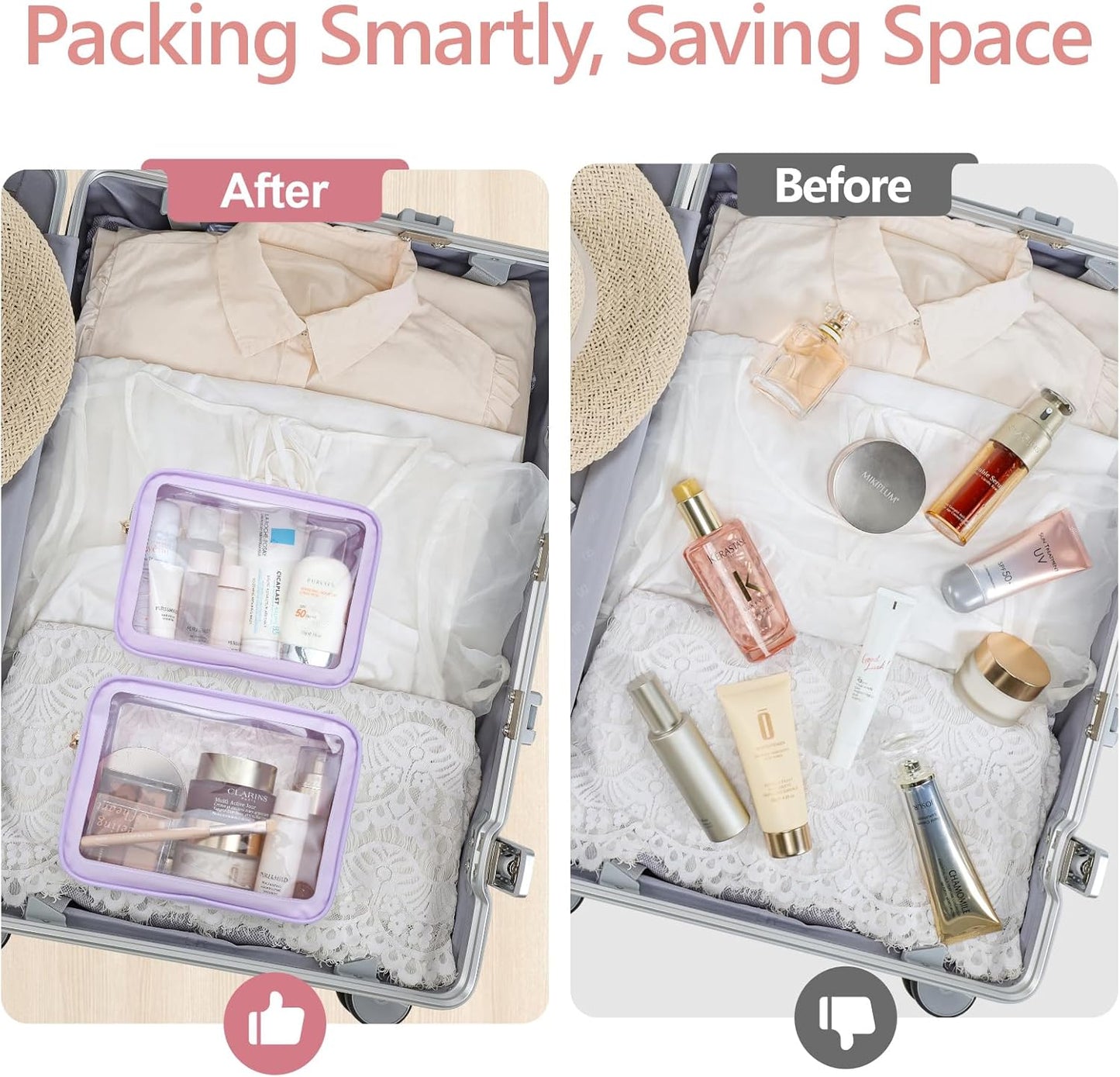 PACKISM TSA Approved Toiletry Bag - Upgrade Color-Edged Clear Makeup Bags, Clear Toiletry Bags For Traveling Fits Various Storage Needs