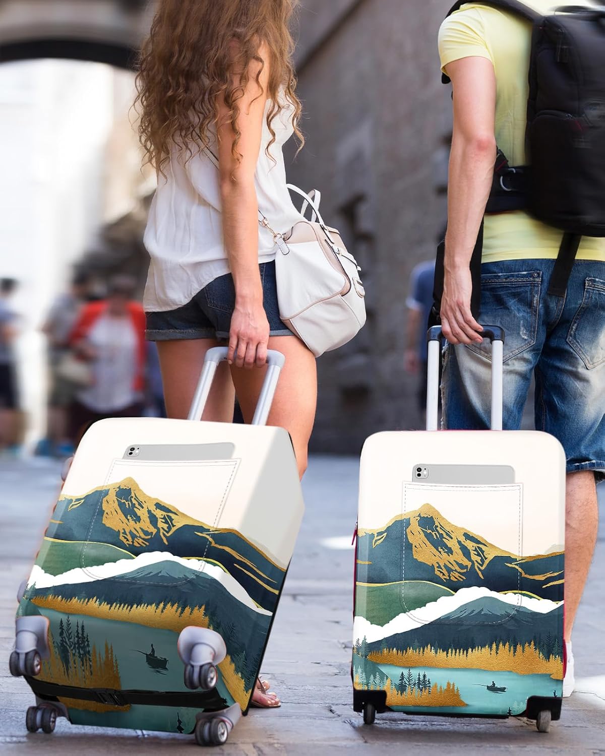 Slohif Luggage Cover for Suitcase Tsa Approved Protector - Luggage Sleeve Large Suit Case Cover Travel Stretch Baggage Case Protective Washable Fit 22-24 Inch Mountain S
