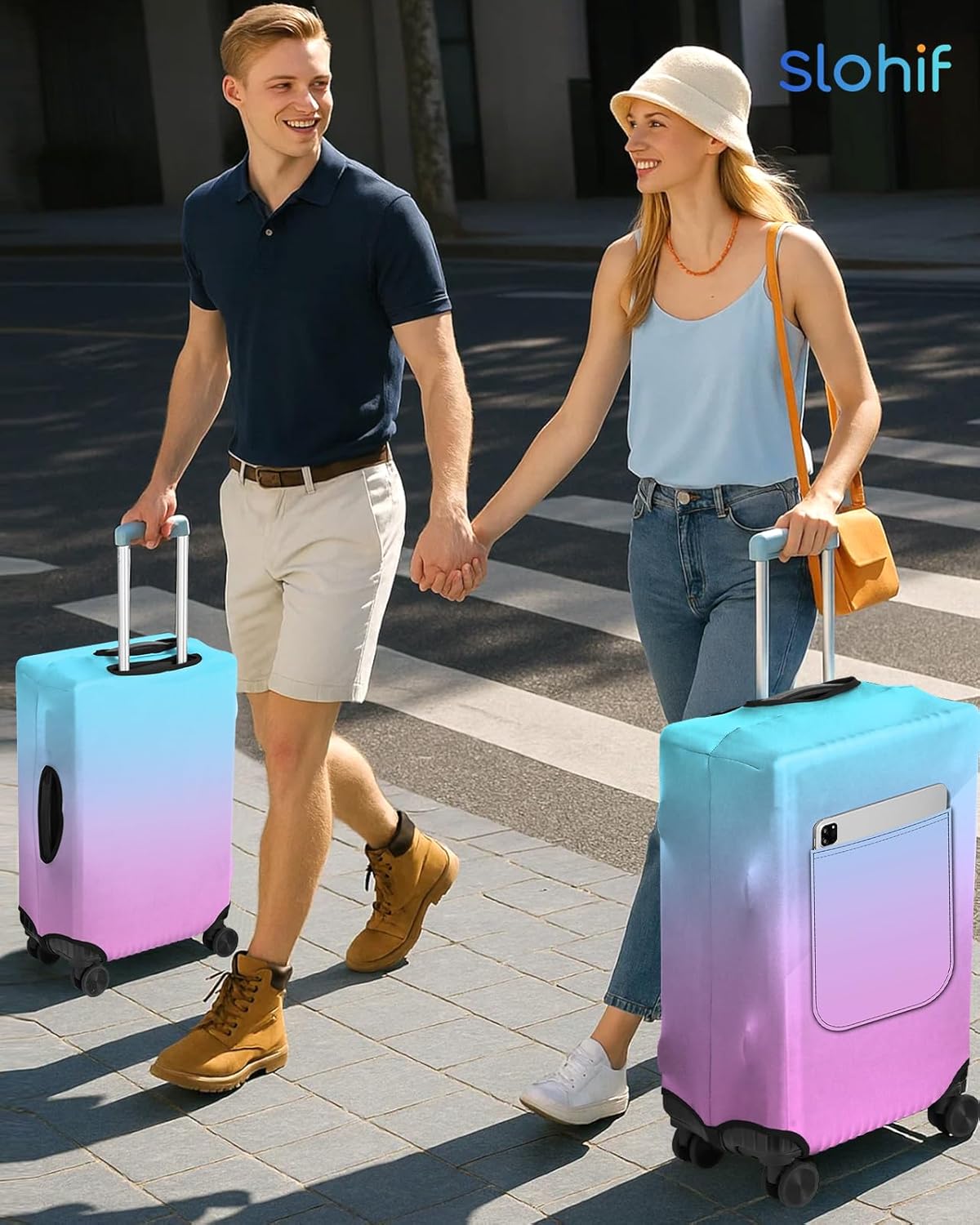 Slohif Luggage Cover for Suitcase Tsa Approved Protector - Luggage Sleeve Large Suit Case Cover Travel Stretch Baggage Case Protective Washable Fit 26-28 Inch Blue Rose Gradient M
