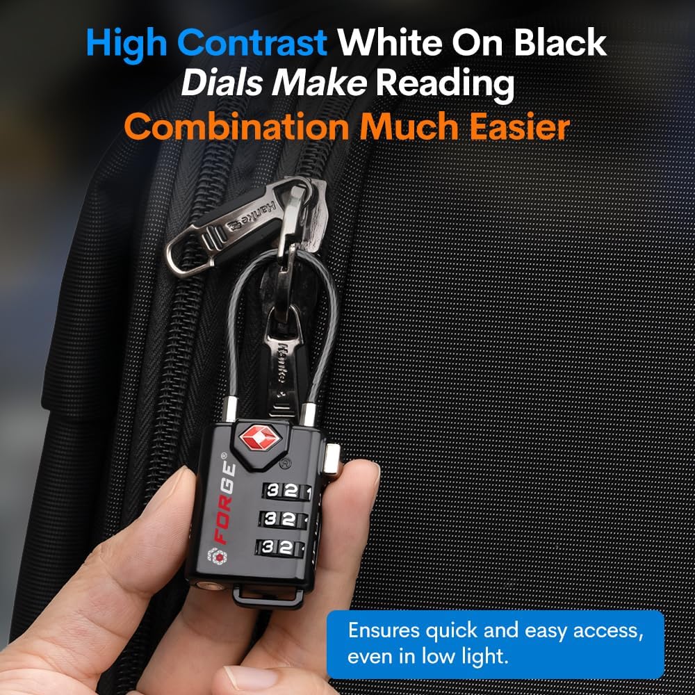 TSA Approved Cable Luggage Locks, 6 Pack, Easy Read Dials with Alloy Body