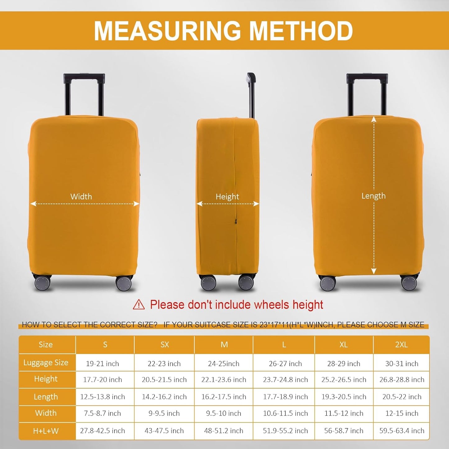 Travel Luggage Cover Suitcase Protector Scratch-Resistant Fit 19-31 Inch Suitcase, Not Included Suitcase (Yellow, L(26-27 inch))