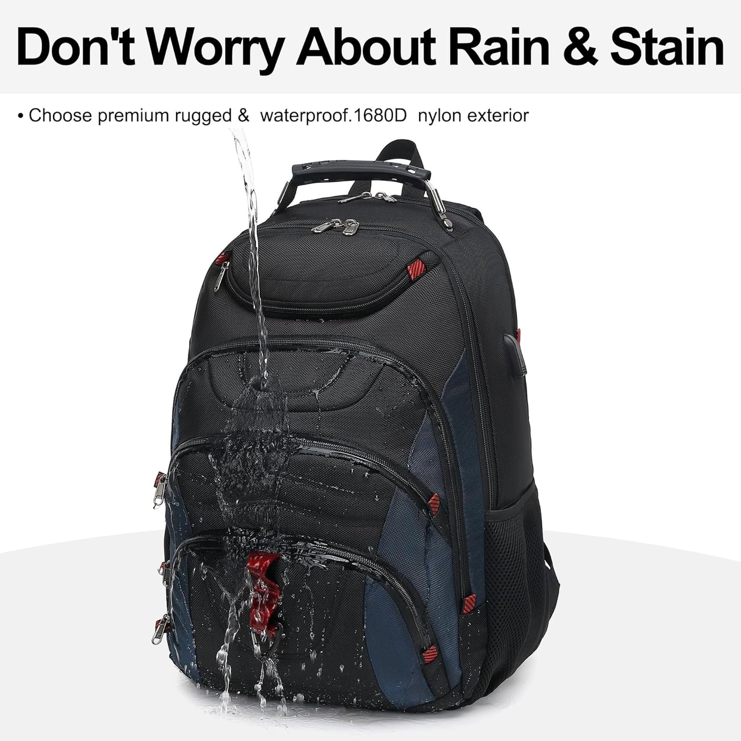 Boavan Laptop Backpack for men, 17.3 inch Laptop Bag with USB Port, Waterproof Travel Work Backpack Purse, Anti-Theft Teacher Nurse Doctor Casual Bookbags Office Business backpack,Black&Classic Navy