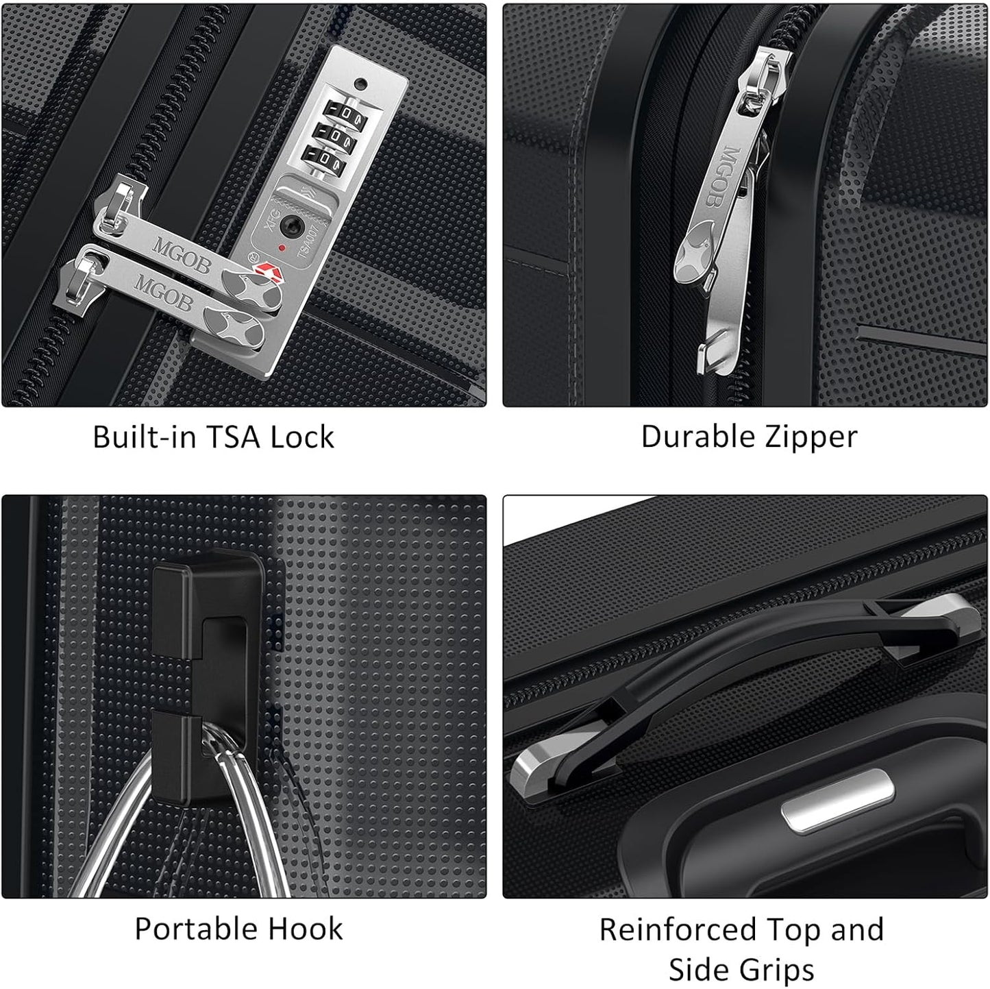 24 Inch Luggage with Spinner Wheels, Hard Shell Suitcase, Lightweight PP Luggages with TSA Lock, Checked-Medium Suitcases 24-Inch, Black