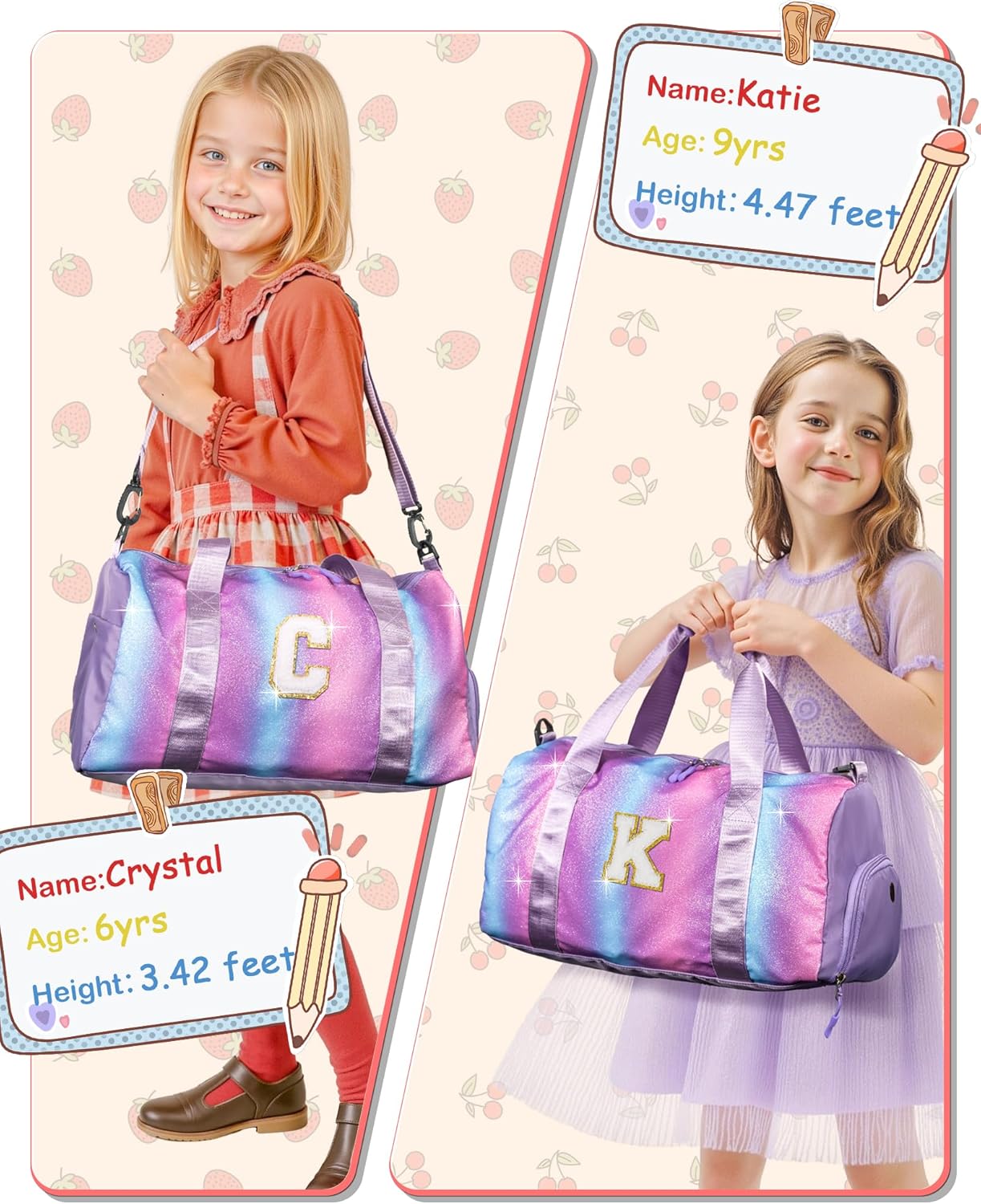 Dorm Room Essentials for Girls-Girl Gym Bag with Shoe Compartment, Kid Personalized Weekender Overnight Bags, Initial Travel Tote with Makeup Pouch, Preppy Stuff Gifts for Kids (Letter F)