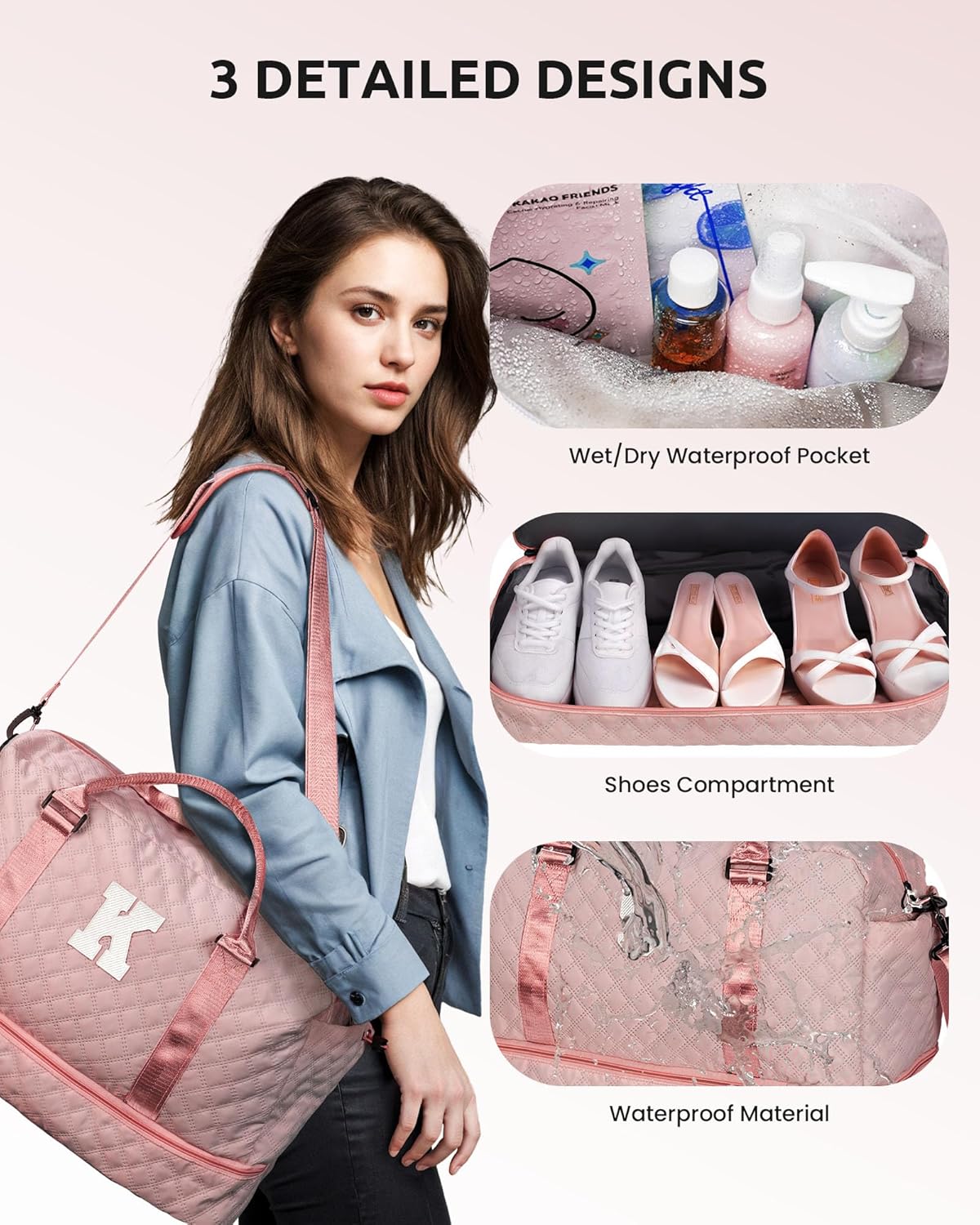 Gifts for Girls - 5 6 7 8 9 10 11 12 13 14 15 16 Year Old-Kid Duffle Bag with Shoe Compartment, Overnight Bag, Letter Travel Bag with Makeup Bag, Birthday Gift for Women Girl (Letter L)