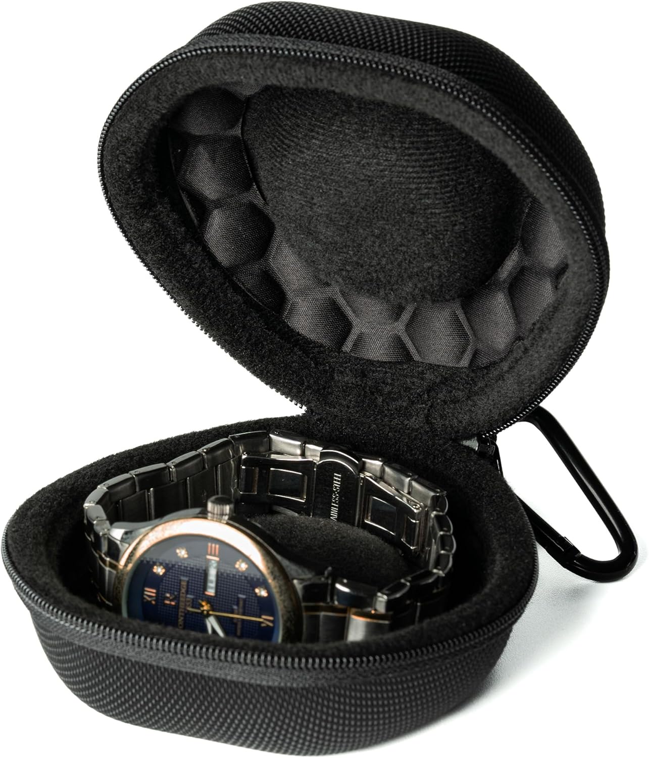 padded single Watch travel Case, men's watch case holder for Wristwatches & Smart Watches up to 54mm, Black Padded Watch case