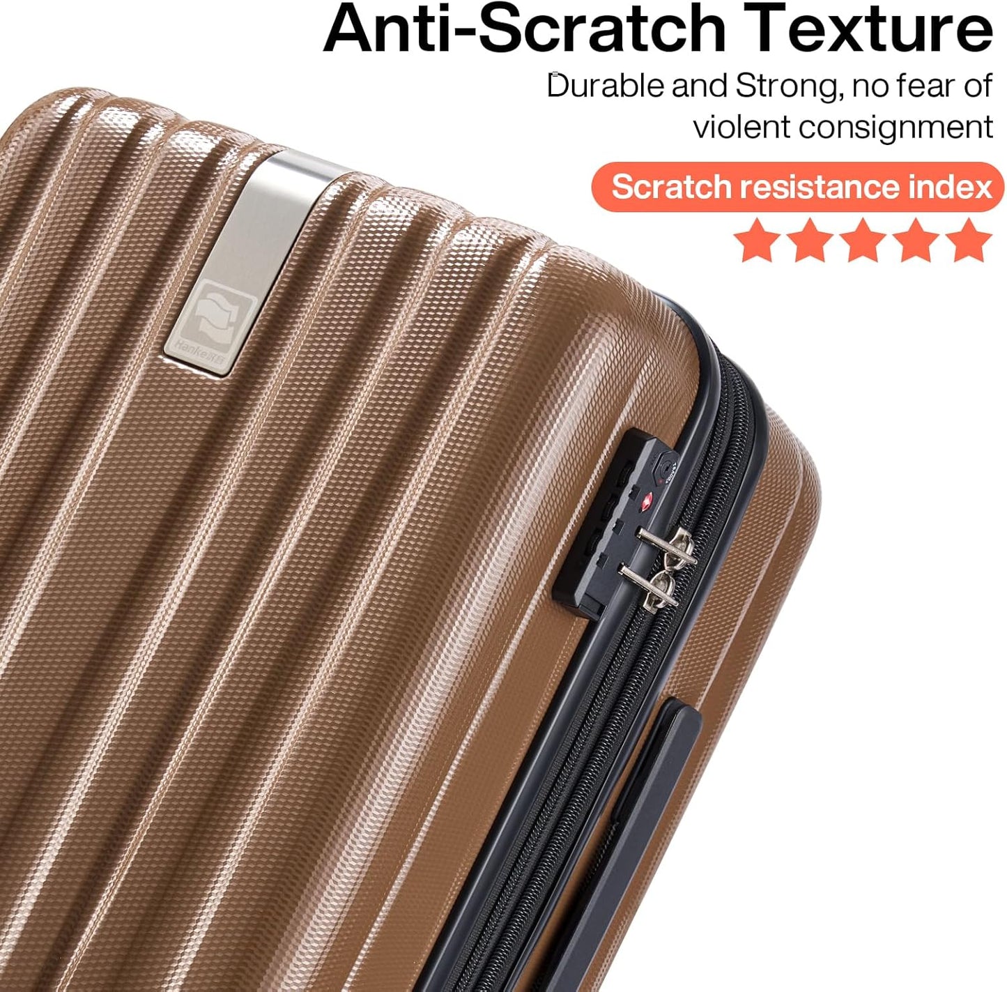 Hanke 24 Inch Luggage Suitcases With Spinner Wheels Lightweight PC Hard Shell Rolling Suitcase With Travel Lock,Checked-Medium 24-Inch (Brown)