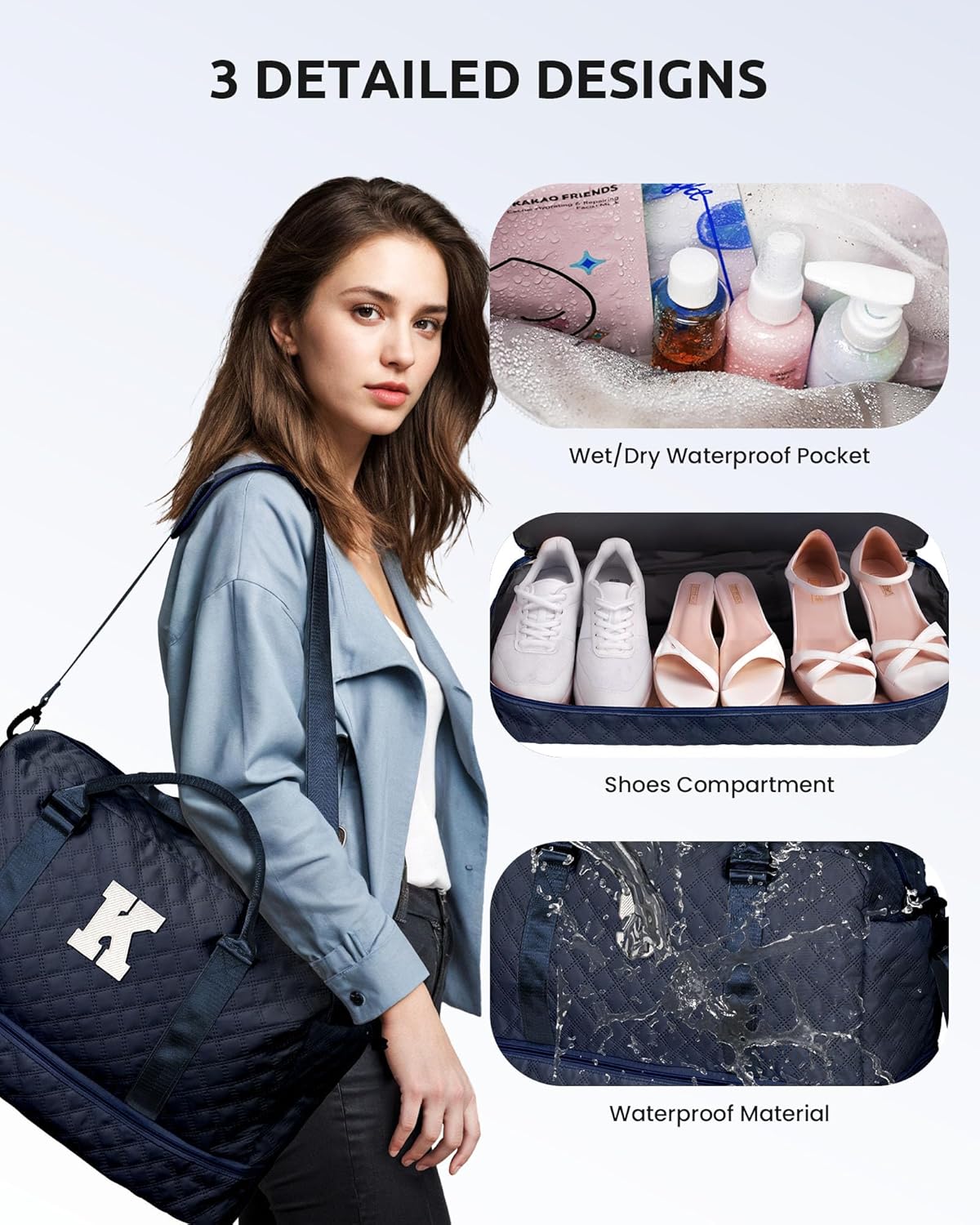 Gifts for Girls - 5 6 7 8 9 10 11 12 13 14 15 16 Year Old-Duffle Bags with Shoe Compartment, Weekender Bag, Travel Bag with Makeup Bag, Preppy Gift for Girl Beach Bag Gifts (Letter V)