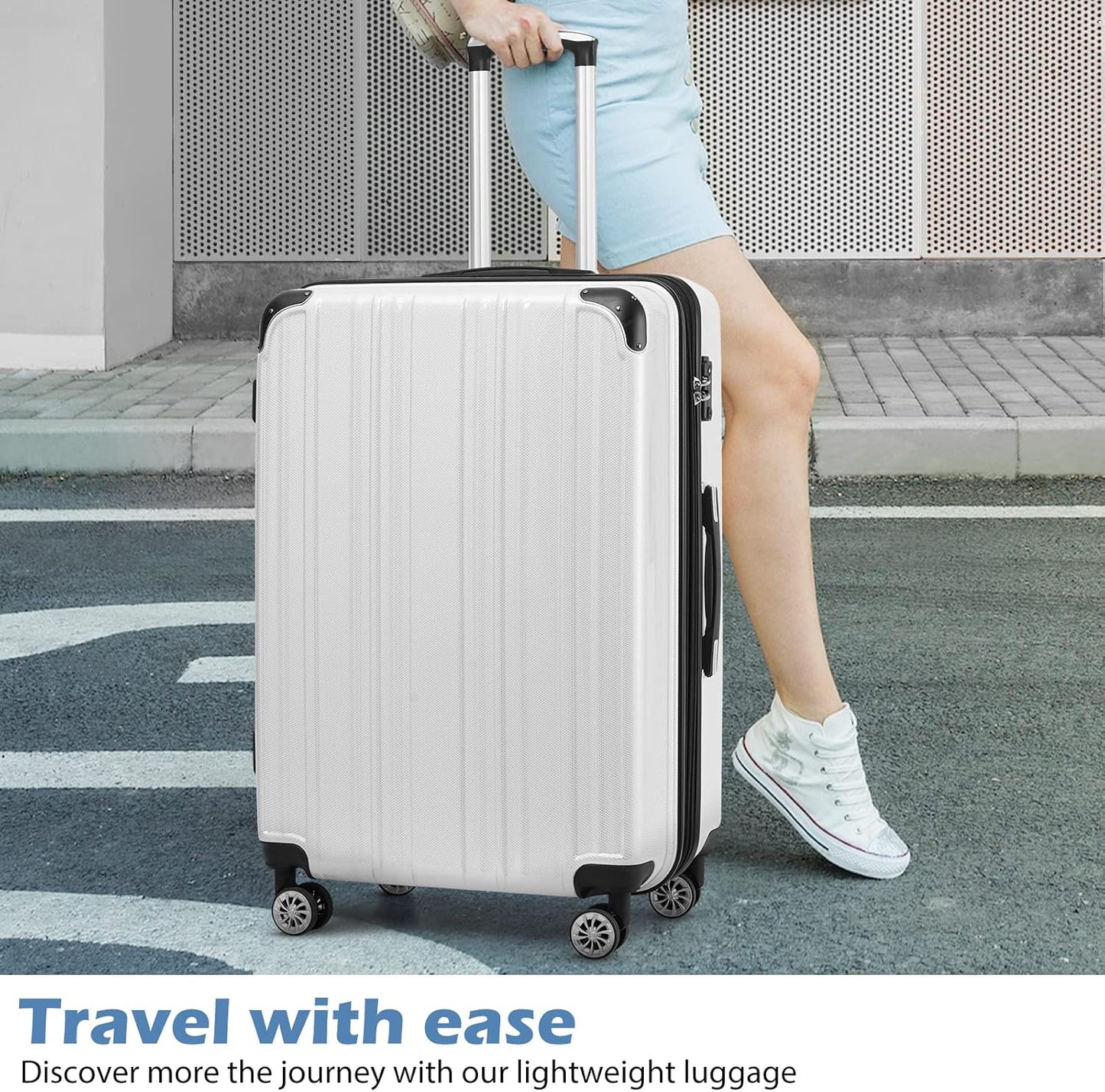 Coolife Luggage Expandable 5 Piece Sets PC+ABS Spinner Suitcase 20 inch 24 inch 28 inch (green new)