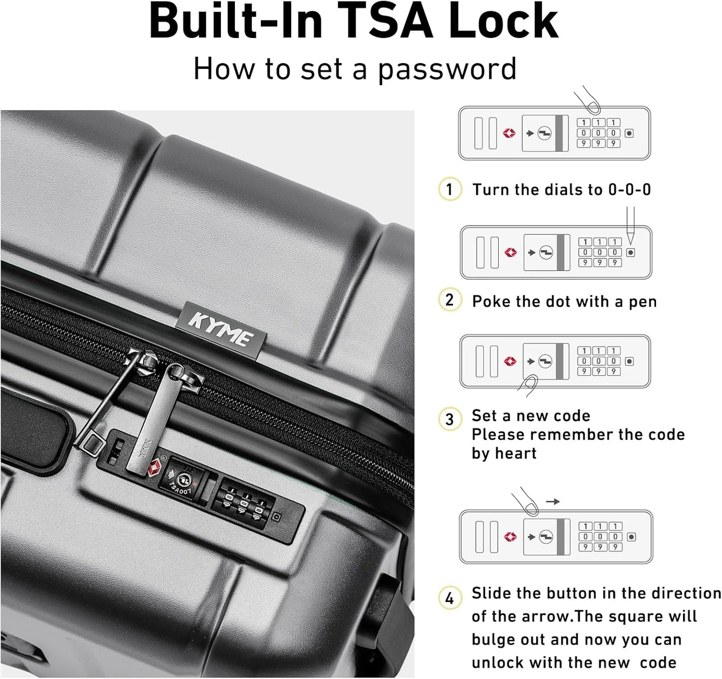 KYME Luggage Sets 2 Piece Hardshell 22"/26" Suitcase with Spinner Wheels Durable Suitcases Sets with TSA Lock Lightweight Travel Luggage Set for Women Men Silver Grey