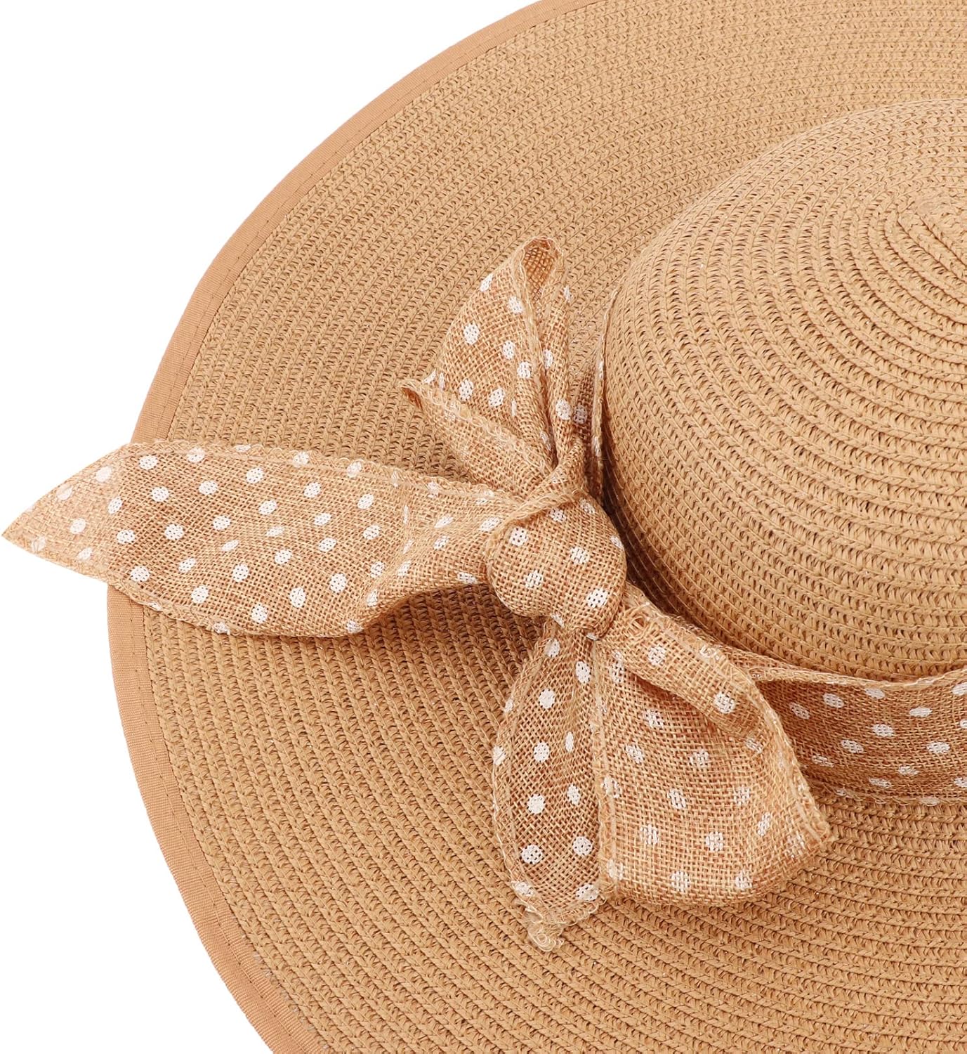 DRESHOW Beach Hats for Women Big Straw Wide Brim Summer Hat Floppy Foldable Roll up Cap Sun Hat UPF 50+