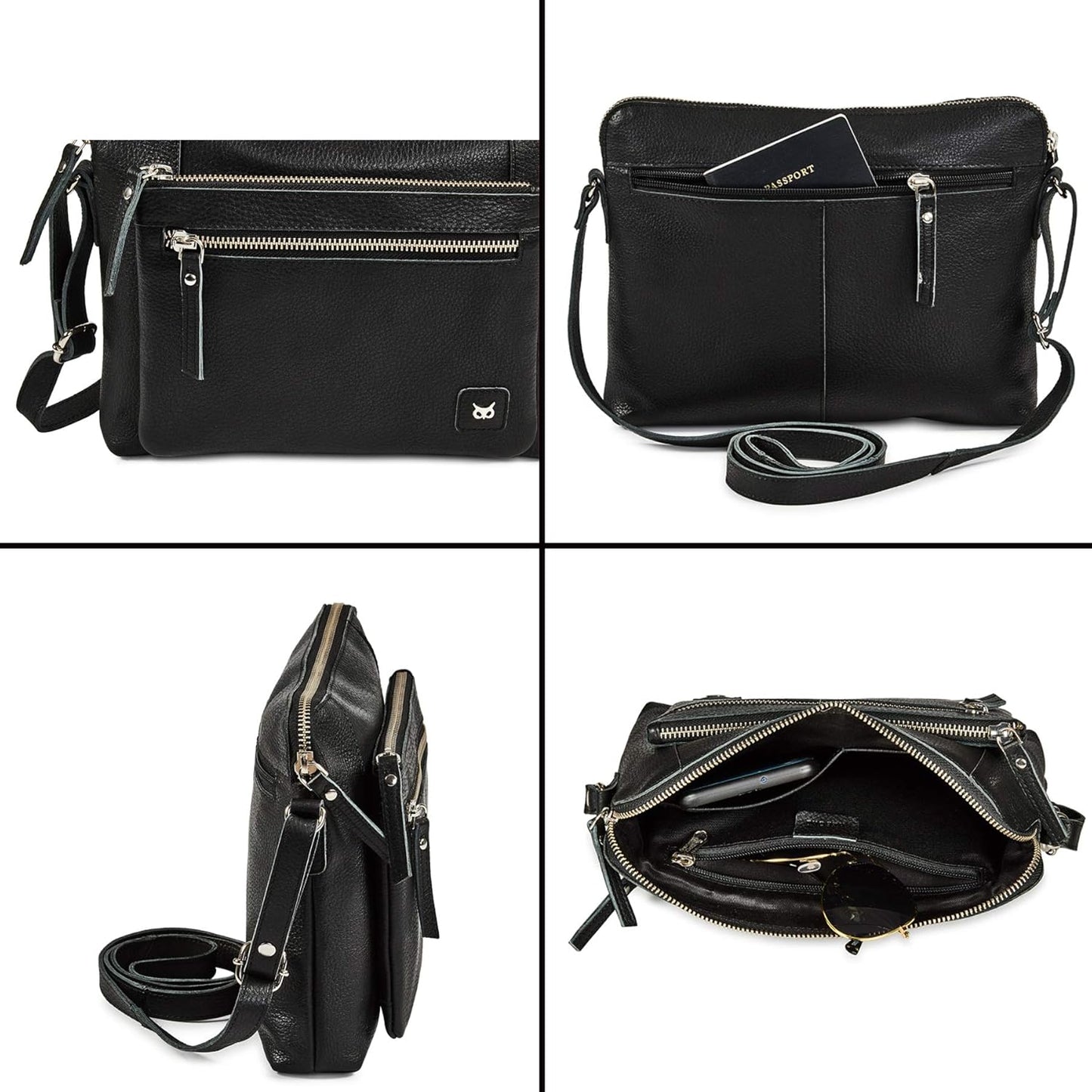 Wise Owl Accessories Small Soft Pebbled Real Leather Crossbody Handbags Purses Sling Crossover Shoulder Bag
