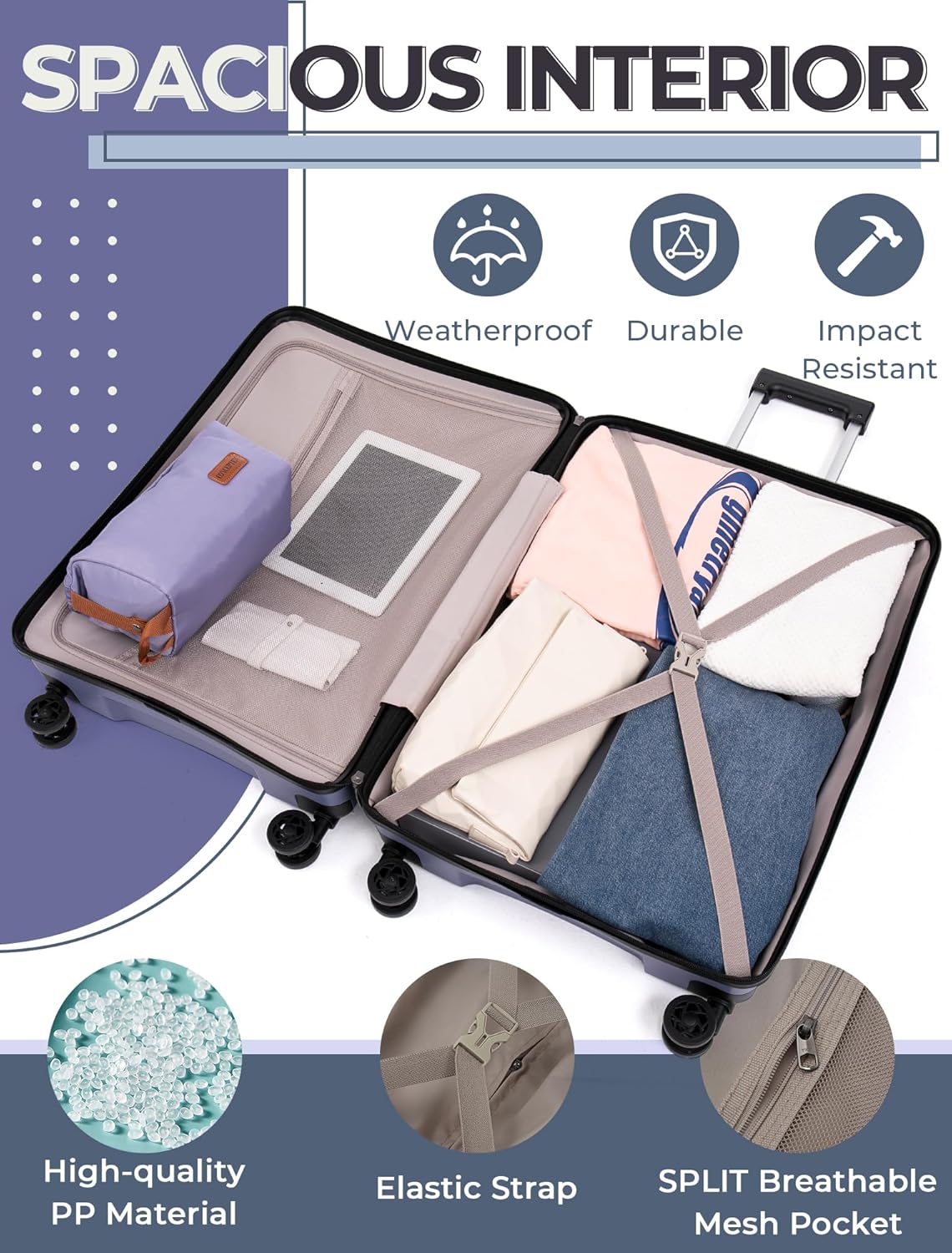 Luggage Sets 5 Piece, Suitcases with Wheels, Hardshell Suitcase Set, PP Carry on Luggage Set with TSA Lock, Travel Luggage