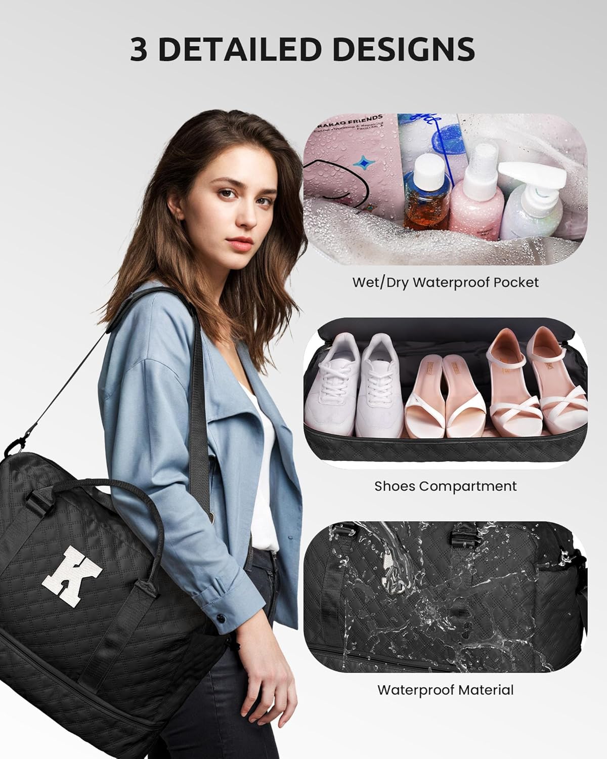 Teacher Appreciation Gifts for Women-Initial Duffle Bag with Shoe Compartment, Weekender Bag, Monogram Overnight Bag, Letter Travel Bag with Makeup Bag,Birthday Gift for Women Girl (Letter Q)