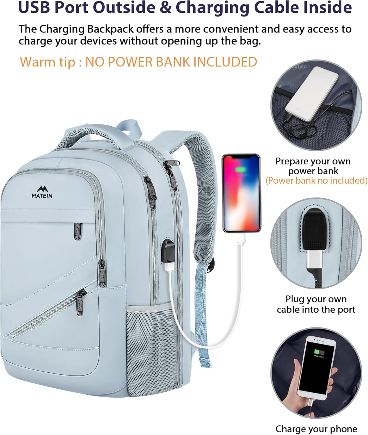 MATEIN 18 Inch Laptop Backpack for Women, Extra Large Anti Theft College Computer Rucksack with Luggage Strap, Waterproof TSA Approved 50 L Carryon Backpack for Work Business Travel, Haze Blue