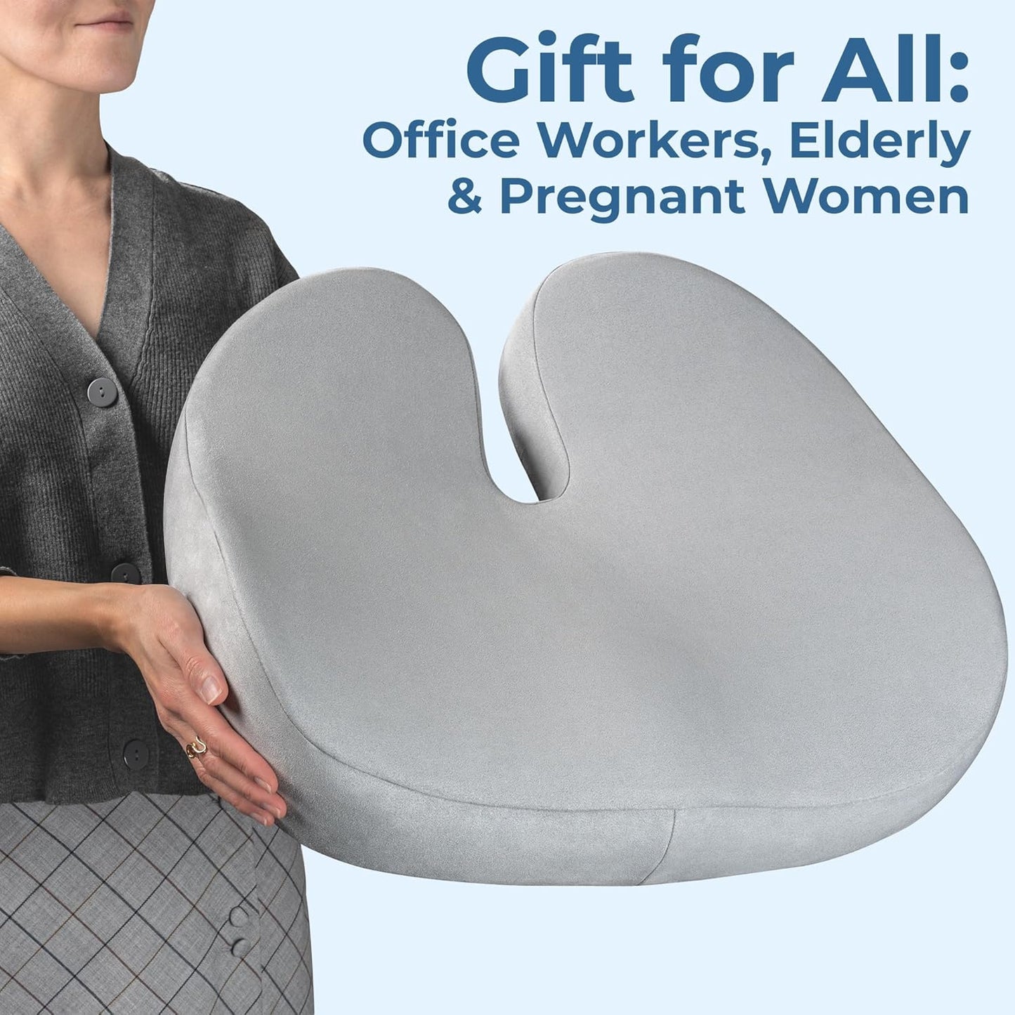 5 STARS UNITED Seat Cushion for Tailbone Pain Relief ā Large Memory Foam Cushion for Coccyx, Hip, Sciatica & Post-Surgery Recovery ā Wheelchair, Car, Desk, Gaming & Office Chairs, Light Gray