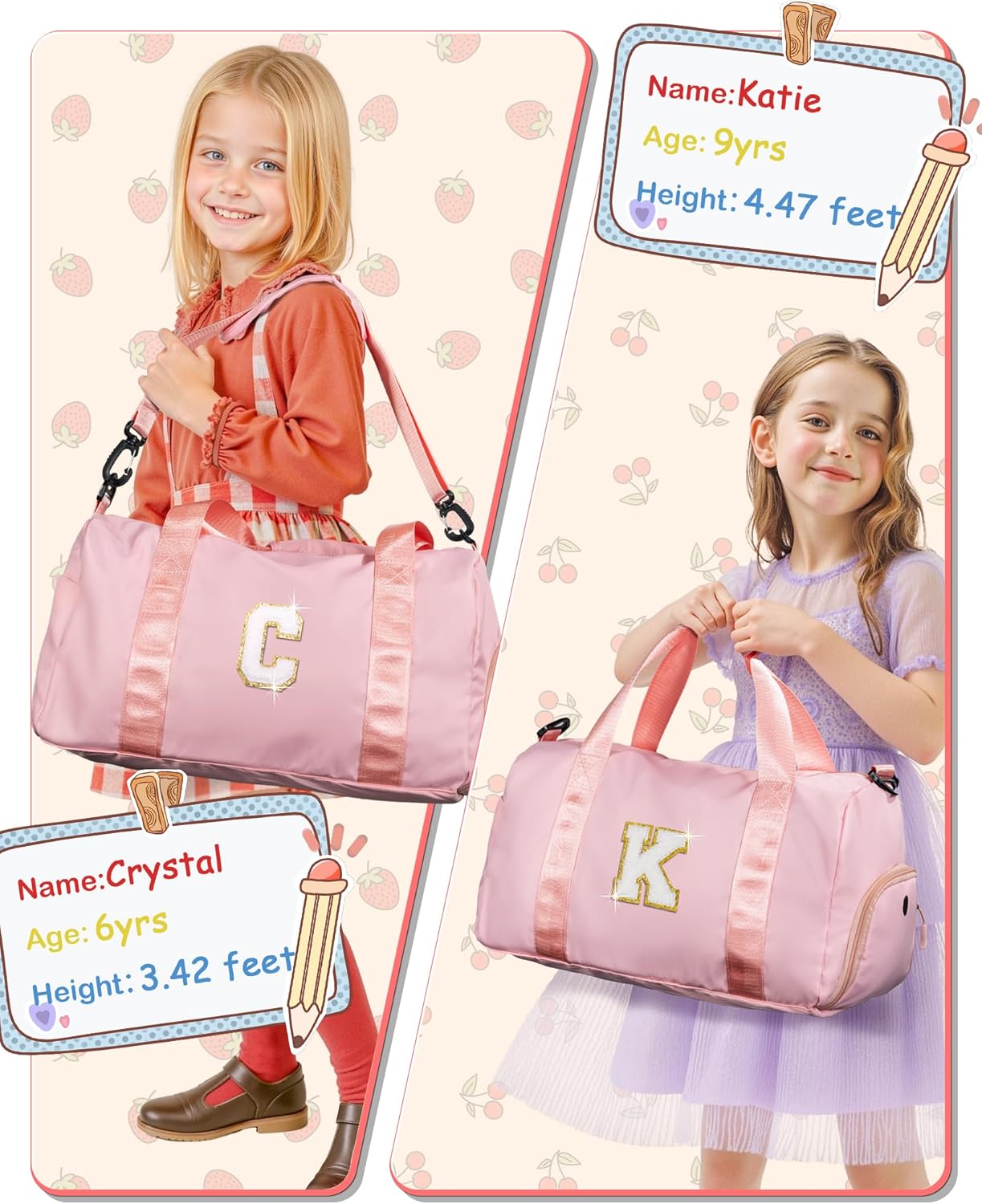 Ballet Dance Gifts for Little Girls-Girl Gym Bag with Shoe Compartment, Kid Weekender Ballet Bags, Initial Travel Tote with Makeup Pouch, Preppy Things for Kids Girls (Letter E)