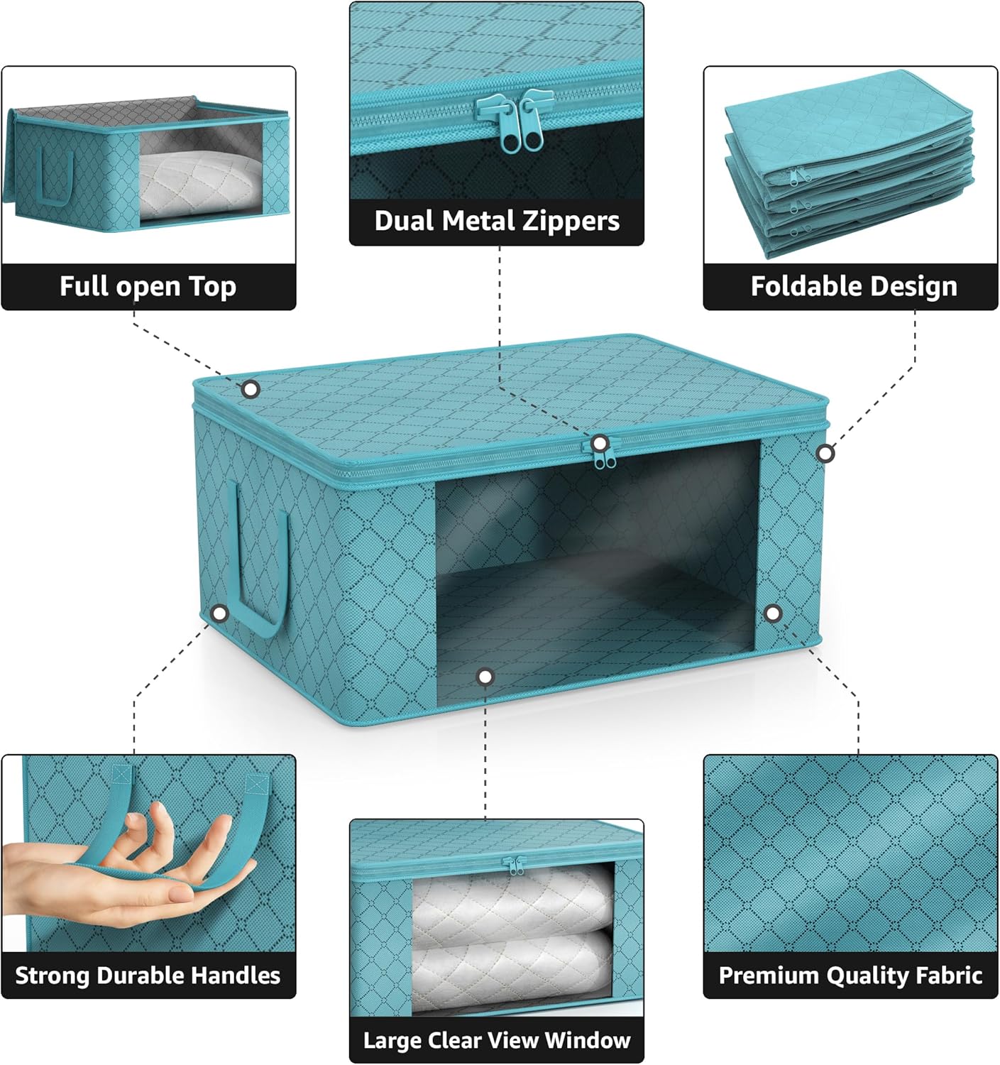 Sorbus Medium Clothes Storage Bags - Foldable Blanket Storage Bins for Organizing Bedroom, Closet, Clothing, Comforter, Organization with Clear Window, Lids and Carry Handles - Set of 8