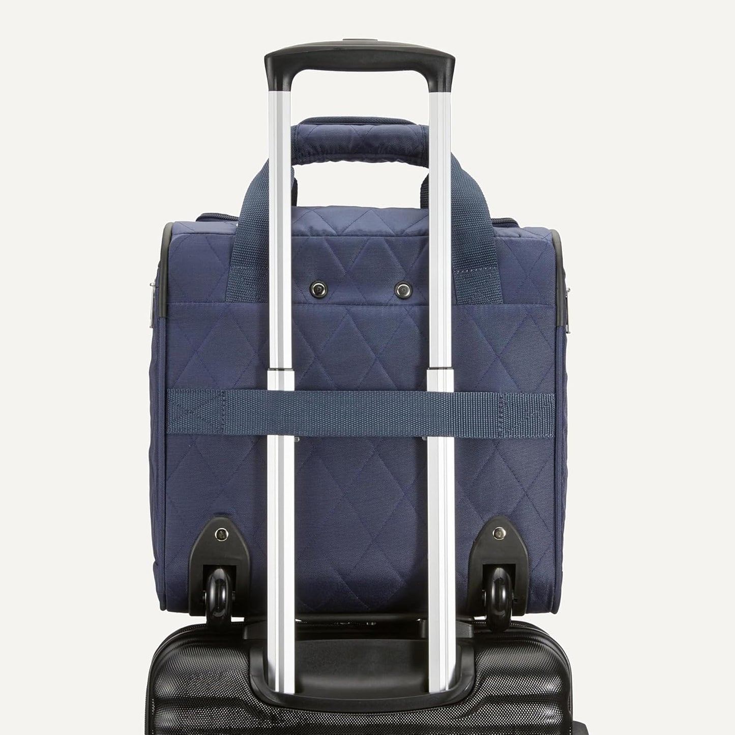 Amazon Basics Underseat Carry On Luggage with Wheels - 14" Rolling Travel Bag, Navy Quilted