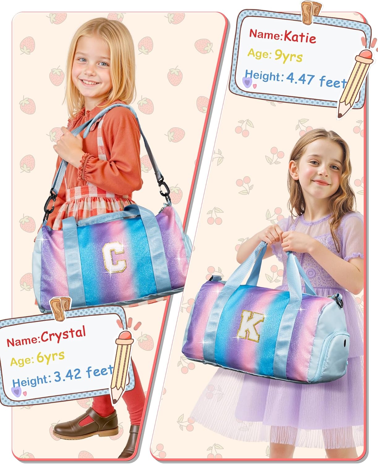 Gift Ideas for Kids Girls-Girl Gym Bag with Shoe Compartment, Kid Personalized Weekender Overnight Bags, Initial Travel Tote with Makeup Pouch, Graduation Gifts Granddaughter (Letter N)