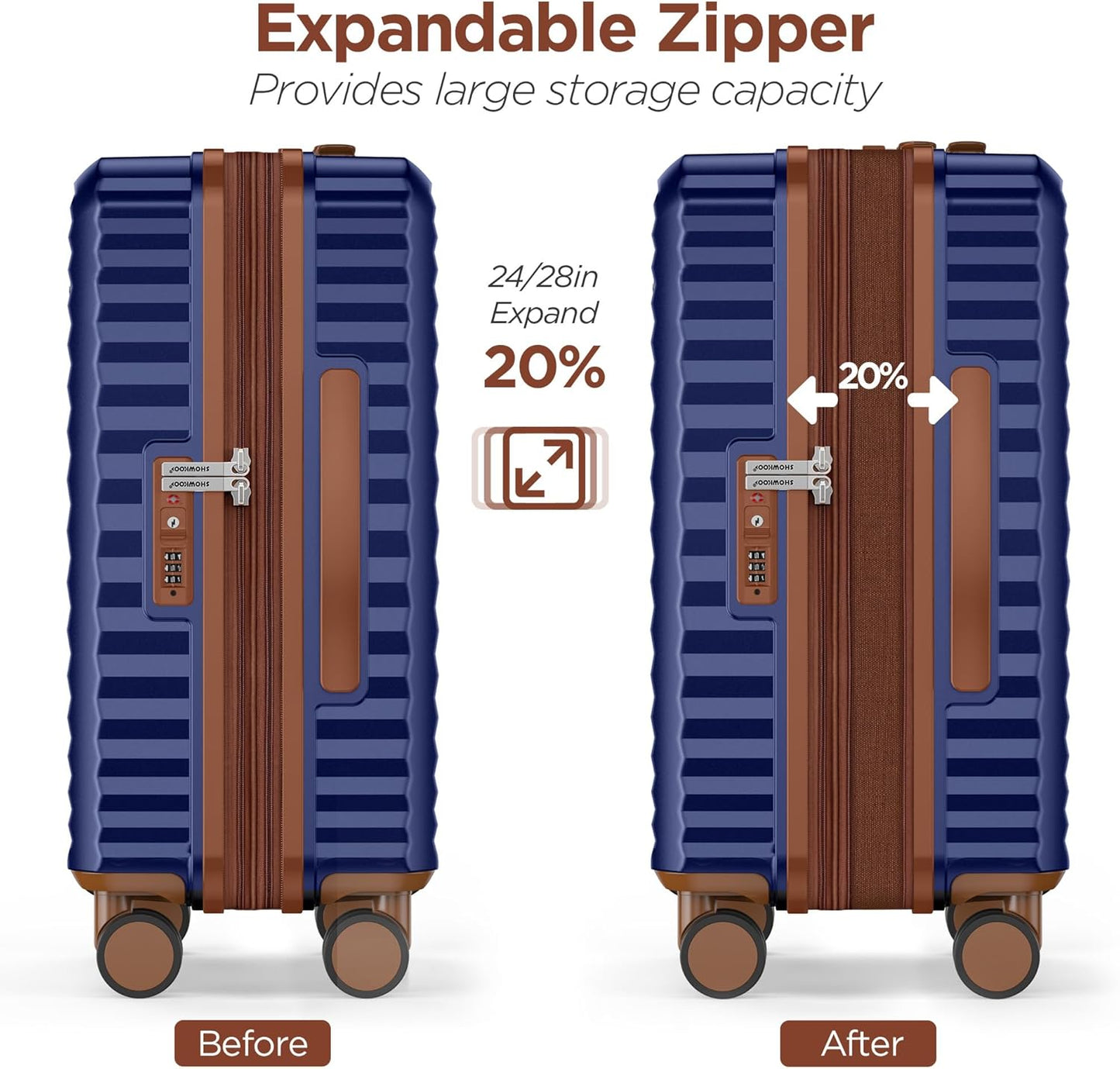 SHOWKOO Luggage Sets 3 Piece Hardside Expandable Suitcase with Double Spinner Wheels Tsa Lock Blue (20in/24in/28in)