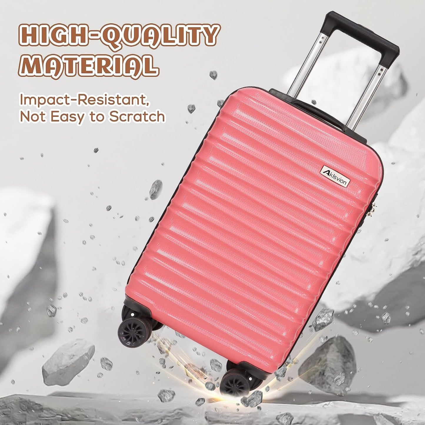 Carry on luggage 20 In suitcase with Spinner Wheels ABS & PC Hardside Luggage(Pink)