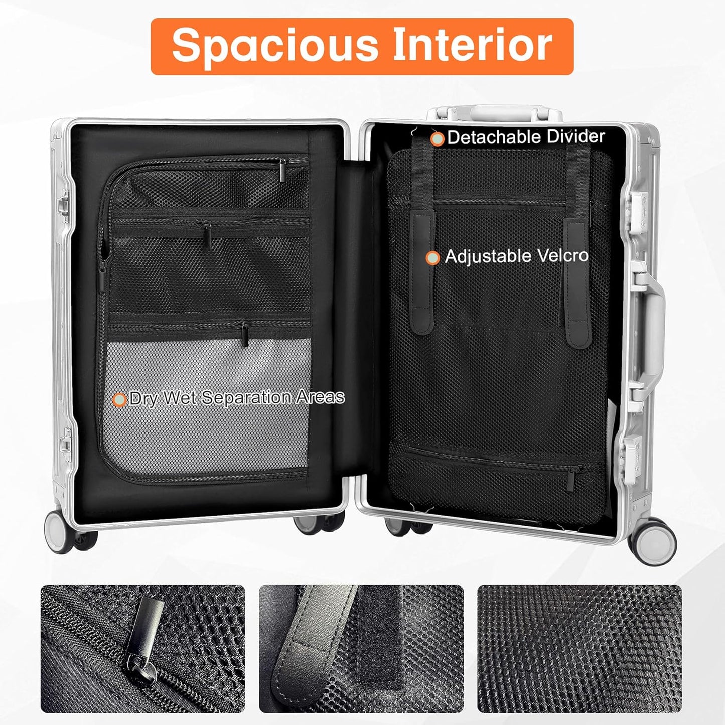 All Aluminum Carry On Luggage 22x14x9 Airline Approved,Hard Shell Carry On Luggage, Zipperless Luggage Aluminum Suitcase Luggage (sliver, 20inch)