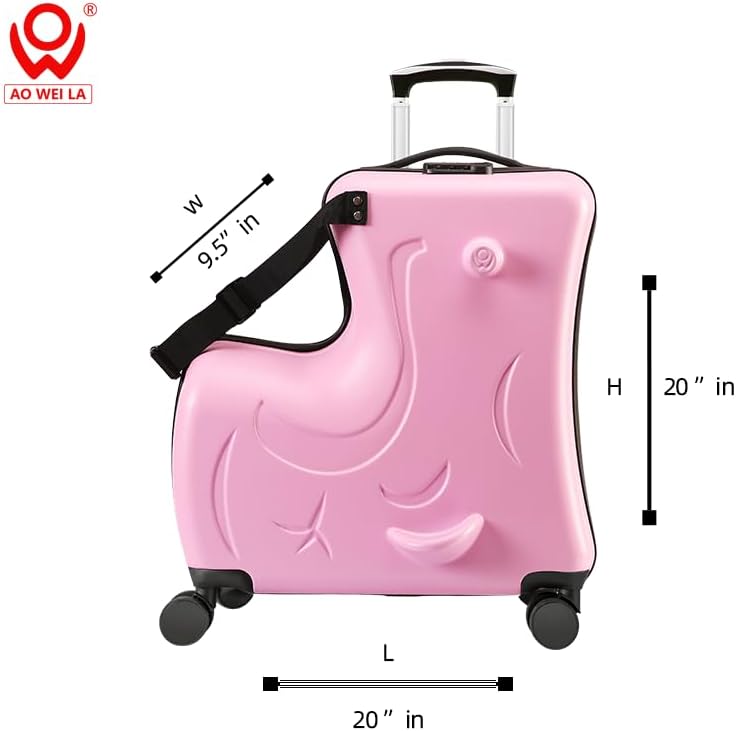 AO WEI LA OW Duffel Bag for Kids Ride-On Suitcase Carry-On Luggage with Wheels (Pink, 20 Inch（suggest 1-6 years old)