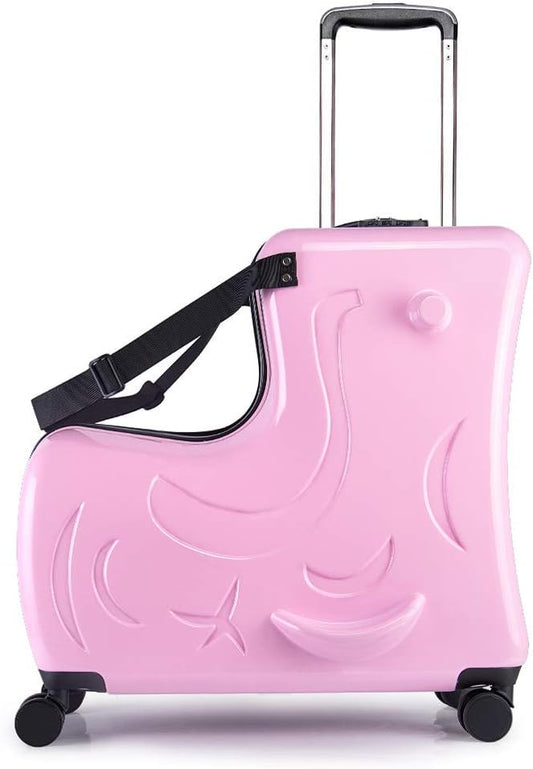 AO WEI LA OW Duffel Bag for Kids Ride-On Suitcase Carry-On Luggage with Wheels (Pink, 20 Inch（suggest 1-6 years old)