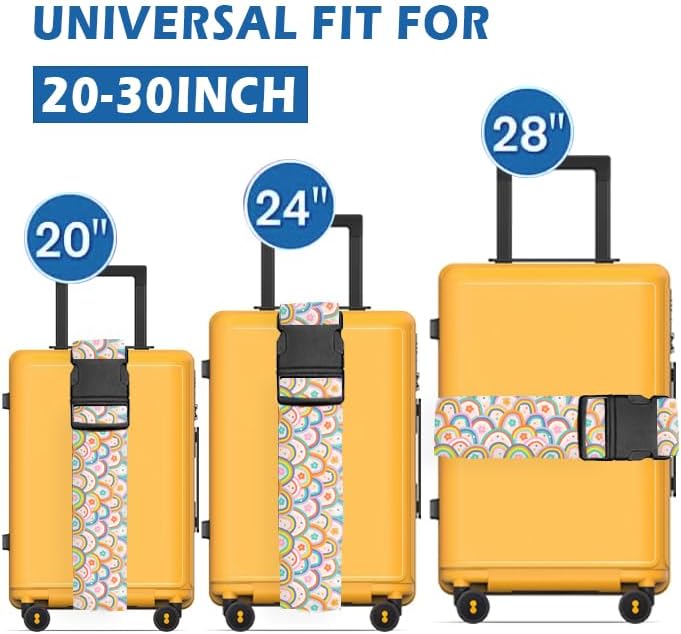 Luggage Straps for Suitcases Travel Belt Accessories, Cute Suitcase Strap, Adjustable Luggage Belt Strap, Heavy Duty with Quick-Release Buckle Luggage Strap Cute Colorful Rainbow