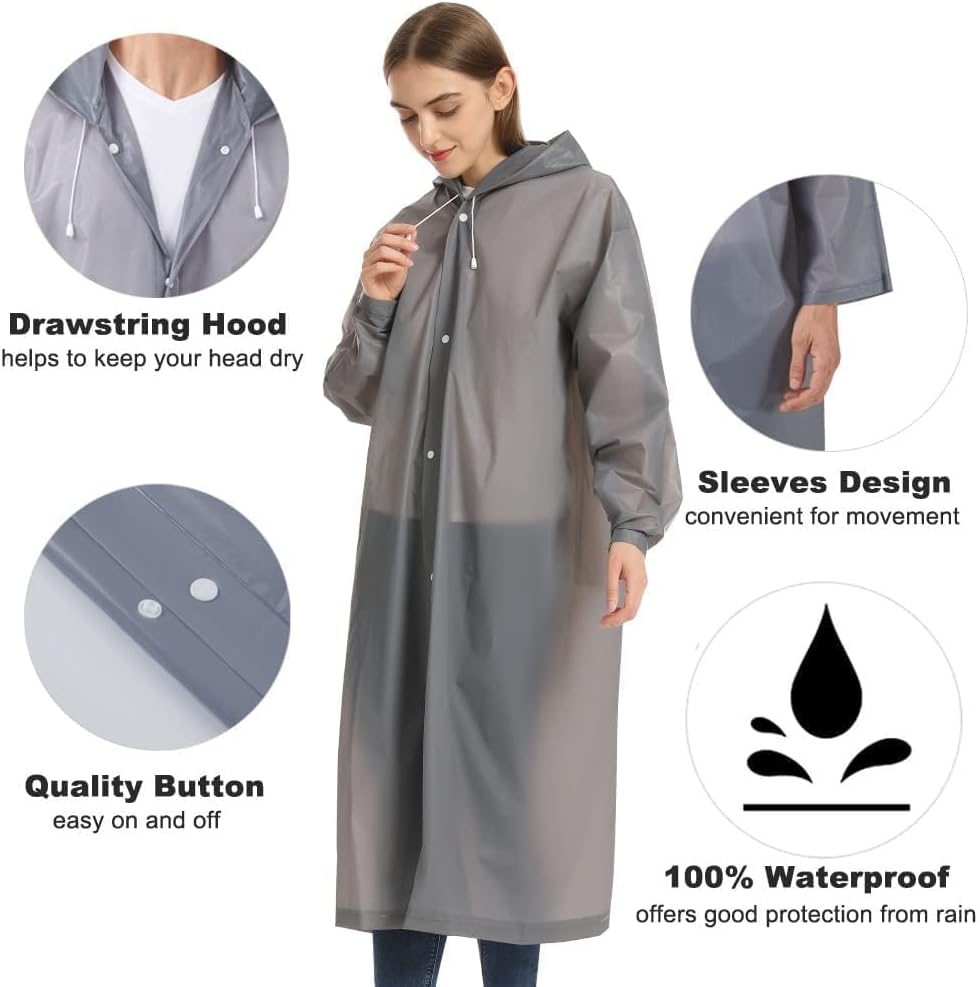 Opret 2 Pack Raincoats for Adults Reusable, EVA Rain Ponchos Lightweight Rain Coat Waterproof Rain Gear for Men and Women