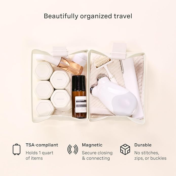 Cadence Parcel - Clear Kit with Magnetic Closure - Durable and Leak-Resistant Travel Toiletry Kit - Modular Design - Hygiene Bag for Travel Essentials - 2 Qt - Pebble
