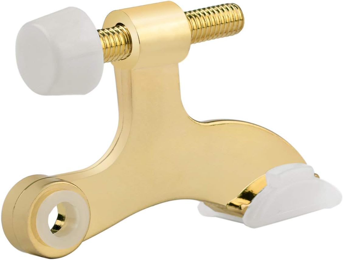 HOMOTEK 8 Pack Hinge Pin Bright Brass Door Stopper, Gold Door Stops, Adjustable Deluxe Heavy Duty Door Stopper 2-1/2"x1-3/4”,with White Rubber Bumper Tips