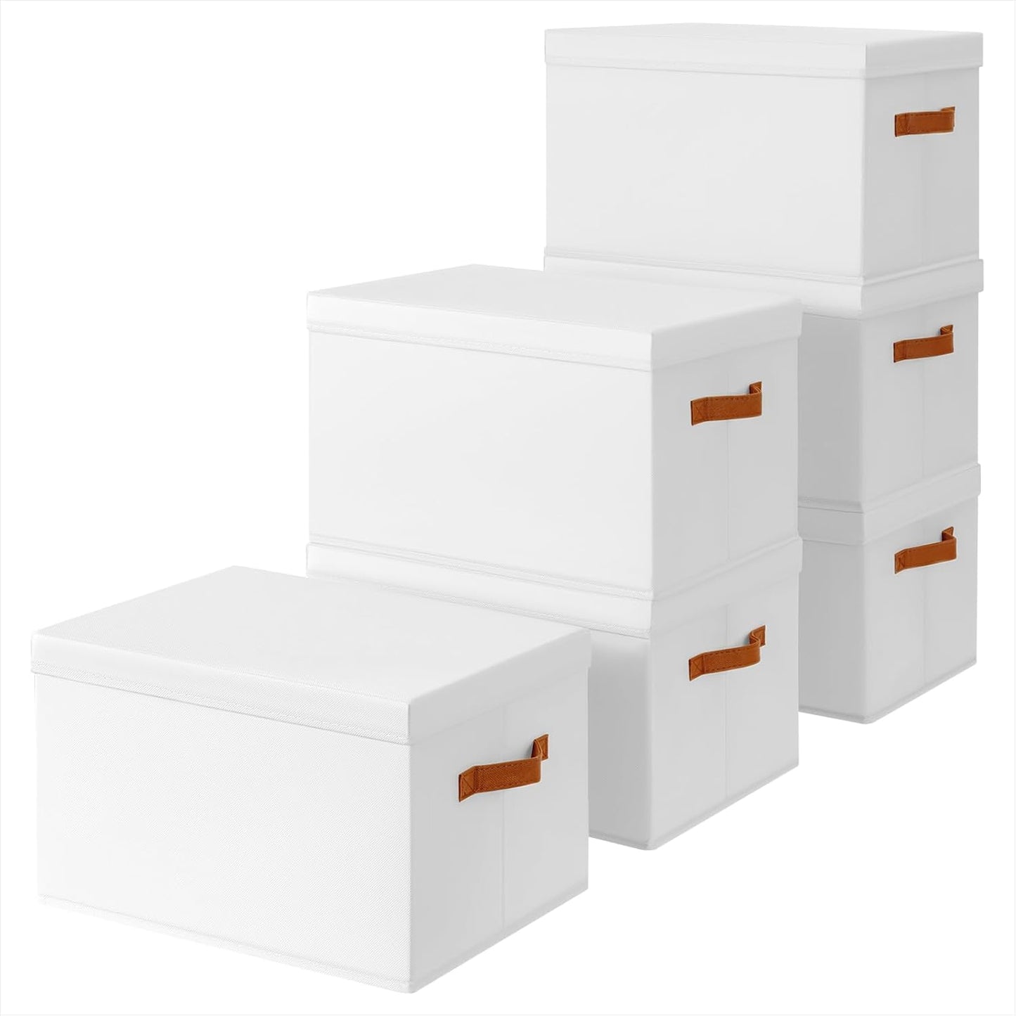 Storage Bins with Lids - Large Fabric Closet Bins with Lid, 6 Pack Clothes Organizers and Storage, Collapsible Stackable Cube Basket for Home, Office, Dorm, White