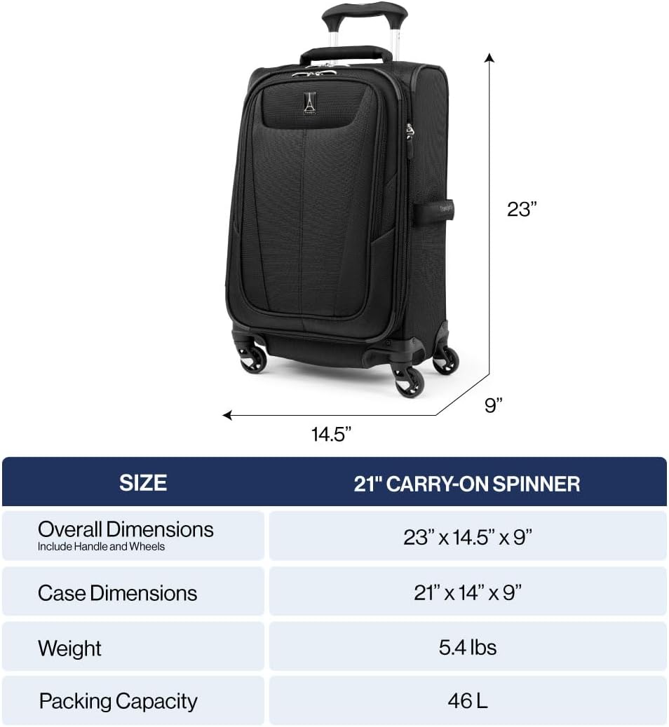 Travelpro Maxlite 5 Softside Expandable Carry on Luggage with 4 Spinner Wheels, Lightweight Suitcase, Men and Women, Slate Green, Carry On 21-Inch