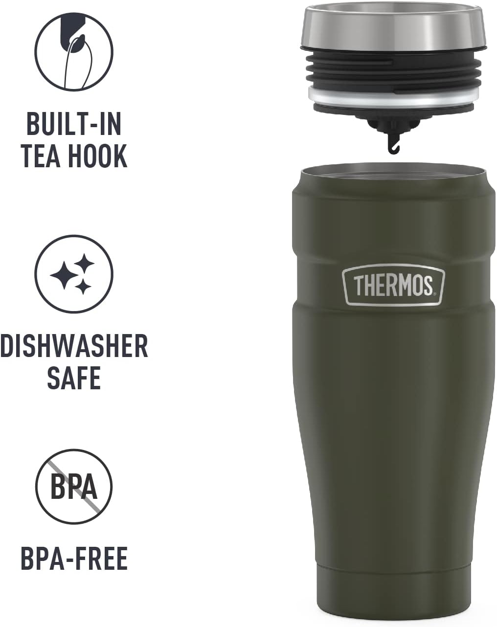 THERMOS Stainless King Vacuum-Insulated Travel Tumbler, 16 Ounce, Army Green