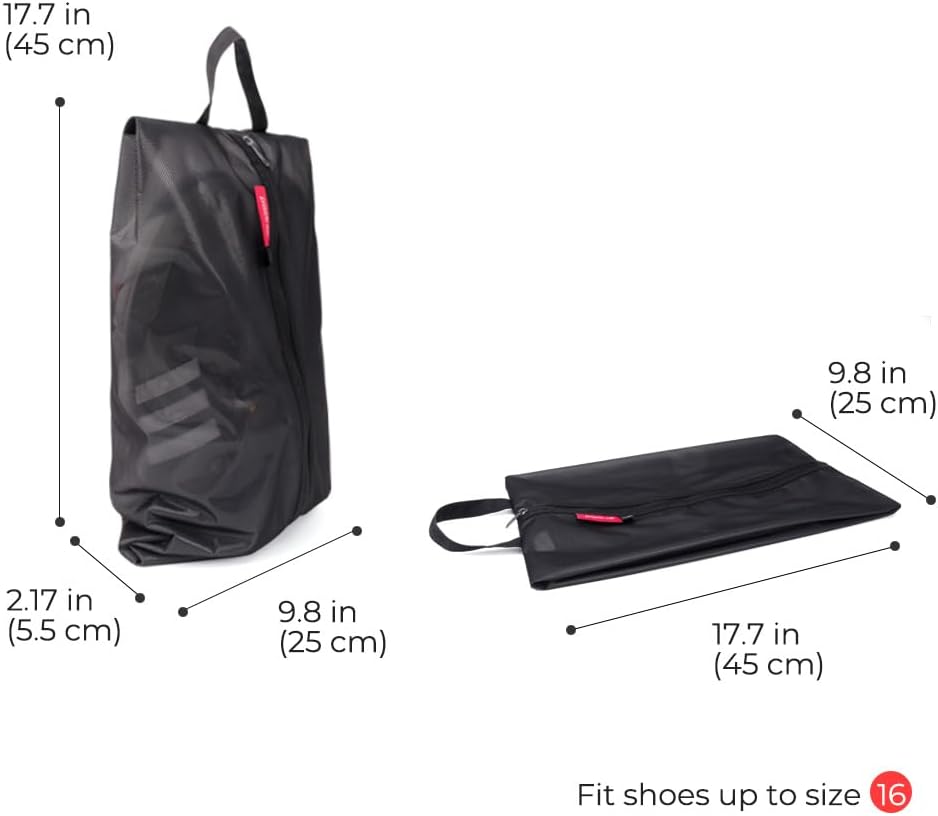 pack all Plus-Sized Shoe Bag for Travel, Water-Resistant Shoe Pouch for Gym, Odor-Resistant Soccer Cleats Bag for Sport (Black, 2-Pack)