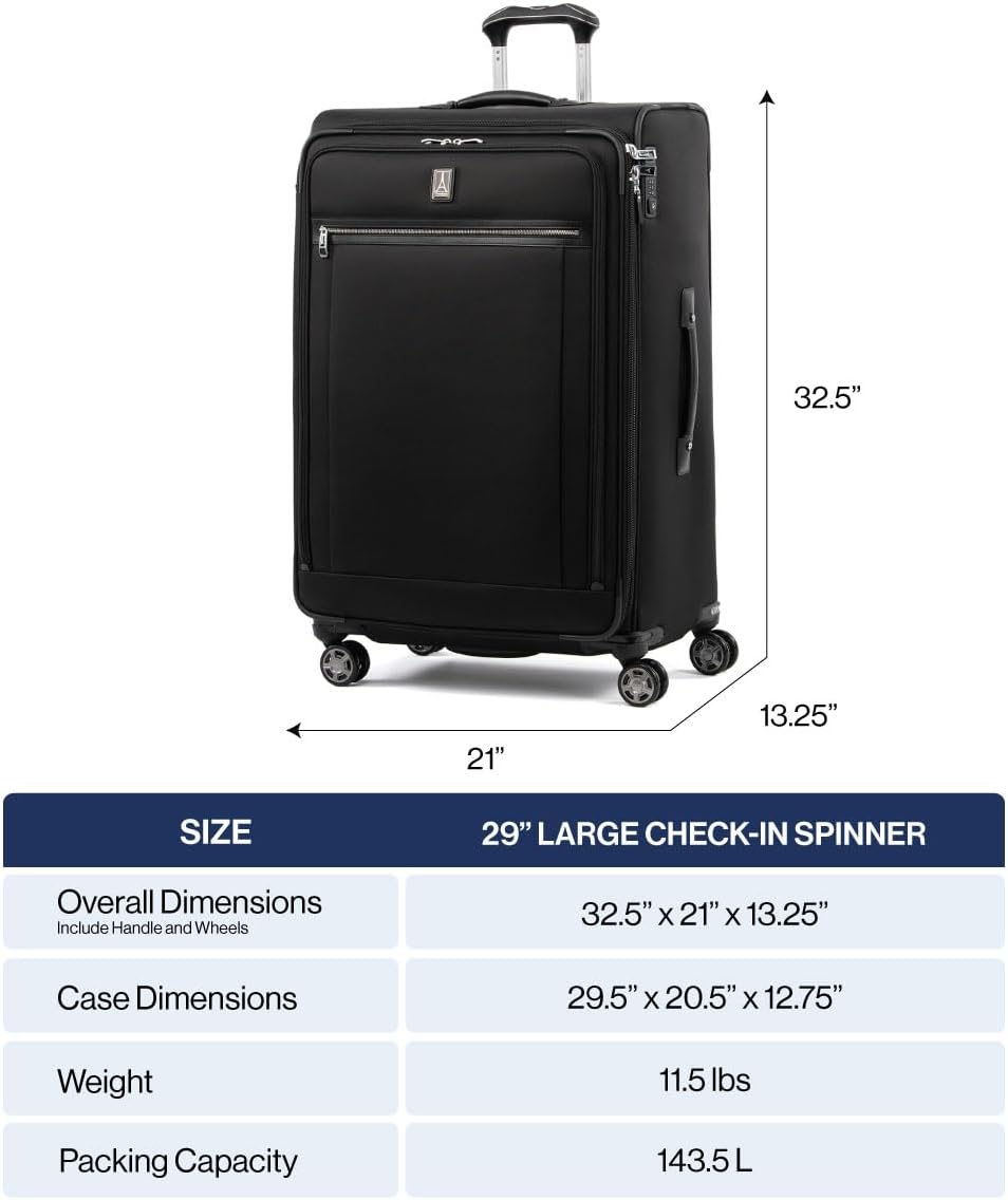 Travelpro Platinum Elite Softside Expandable Checked Luggage, 8 Wheel Spinner Large Suitcase, TSA Lock, Men and Women, True Navy Blue, Checked Large 29-Inch