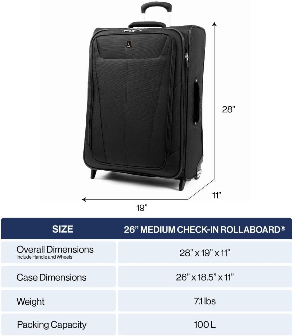 Travelpro Maxlite 5 Softside Expandable Upright 2 Wheel Checked Luggage, Lightweight Suitcase, Men and Women, Slate Green, Checked Medium 26-Inch