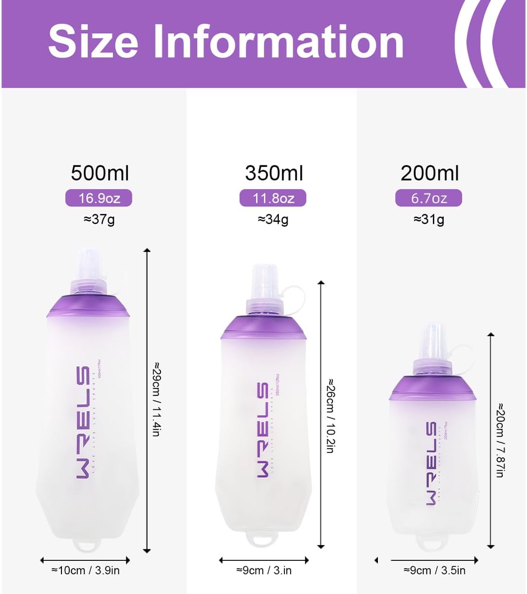 200ml/350ml/500ml Collapsible Soft Flask,BPA Free Folding Soft Water Bottle with Hanging Ring,Lightweight TPU Hydration Flask for Running Marathon Cycling Hiking(200ml-2 Packs)