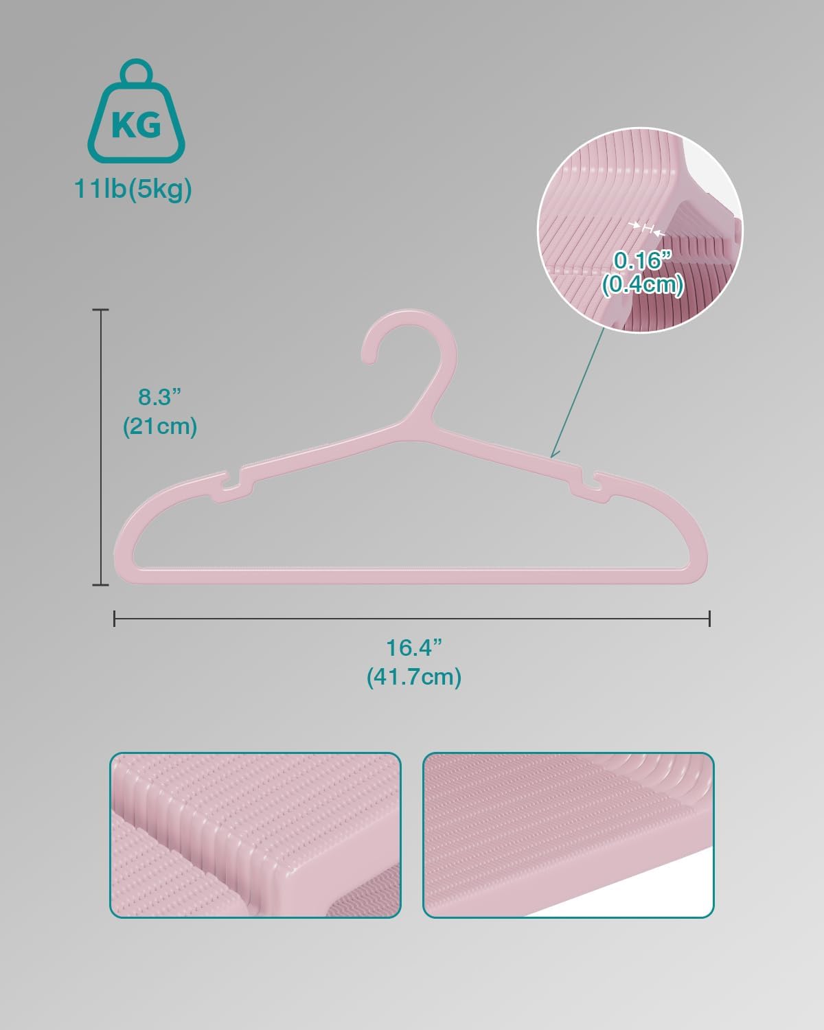 30 Pack Clothes Hangers, Non Slip Plastic Coat Hangers, Space Saving, Heavy Duty, Hanging Dry Wet Clothes, 16.4" x 8.3", Light Pink, UAPY0530P