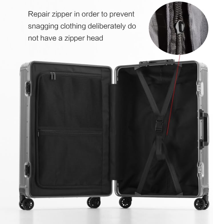 Metal all aluminum carry-on suitcase 20 "hard face, TSA lock and rotating wheel zippered luggage set (blue, 2Piece(20/28))