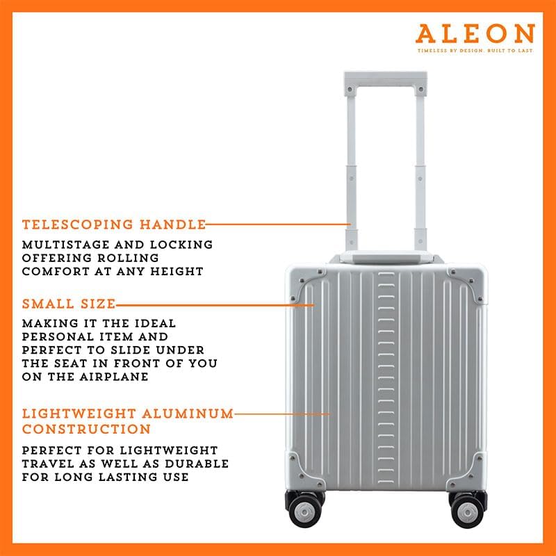 Aleon 16” Aluminum Vertical Underseat Carry-On Luggage - Luxury Business Briefcase with Wheels - Hardshell Suitcase for Airplane Travel (Platinum)