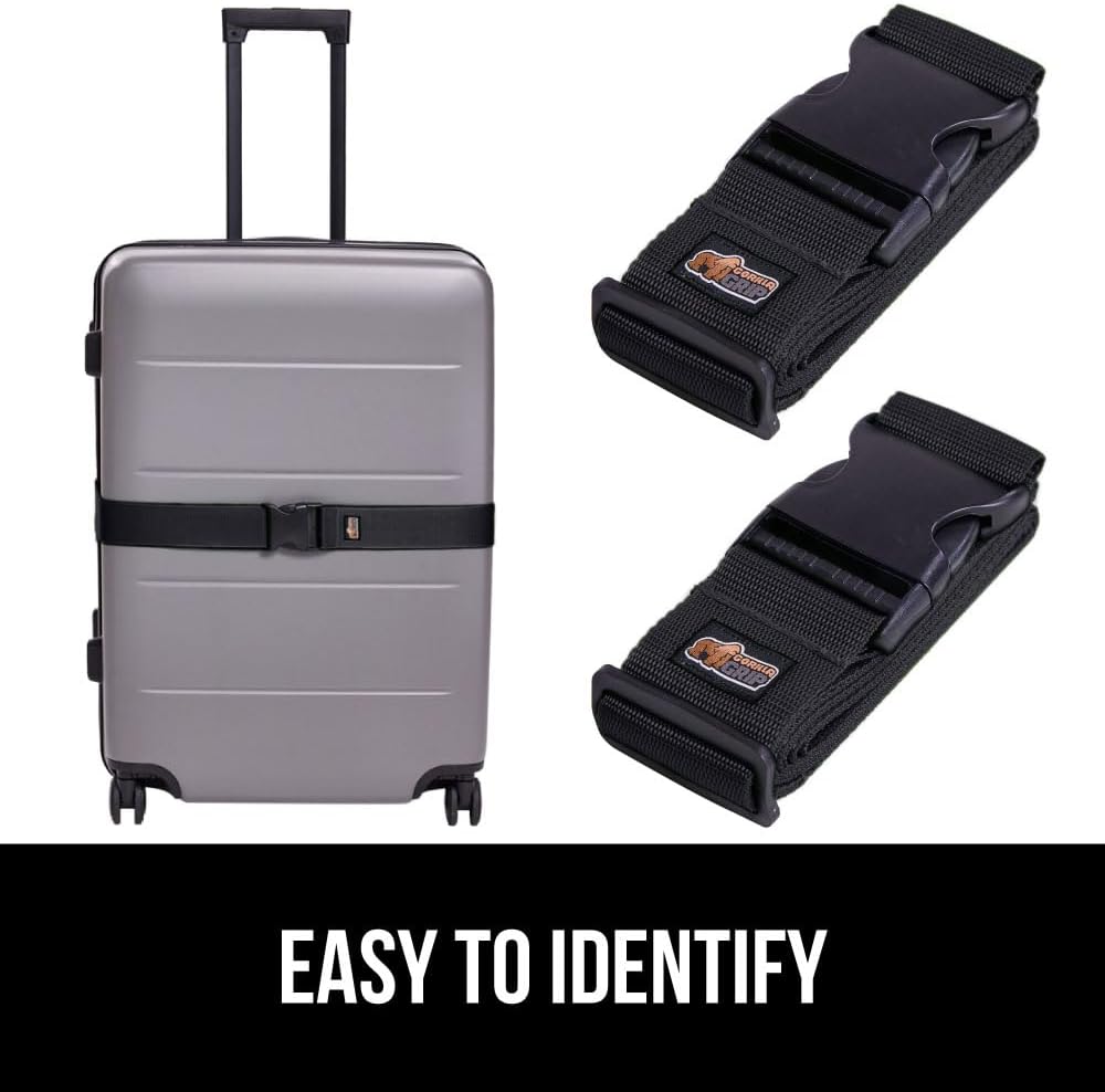 GORILLA GRIP Heavy Duty 8 Pack Adjustable Luggage Straps for Suitcases, Easy to Identify Travel Belt Connector Holds Suitcase Together, Extends Life of Bag, Strap Connects Two Bags, Accessories, Black