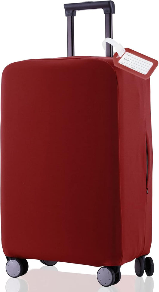 Travel Luggage Cover Suitcase Protector Scratch-Resistant Fit 19-31 Inch Suitcase, Not Included Suitcase (Claret, M(24-25 inch))