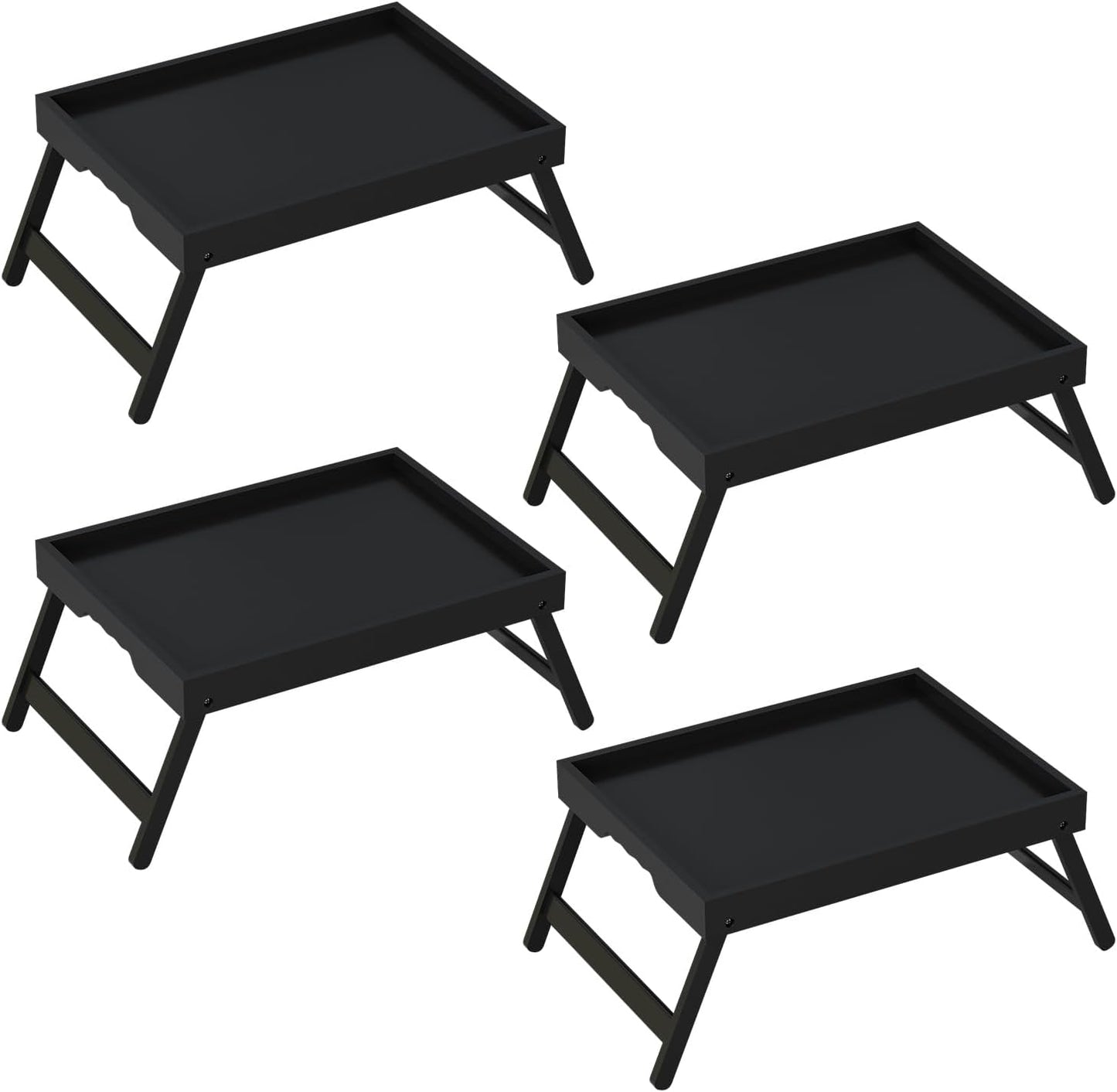 Bed Tray Table with Folding Legs, Bamboo Breakfast in Bed for Kitchen Serving Tray, Sofa, Eating, Used As Laptop Desk Snack Tray (4 Pack, Black Color)